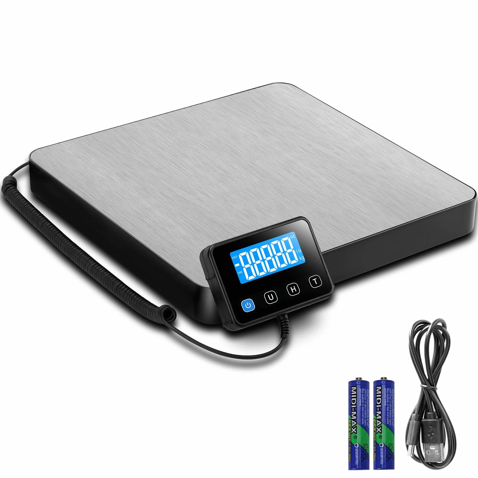 Báscula para Paquetería Digital 200kg/440lb, Balanza Postal Precisión 10g/0.35oz con Retención y Tara