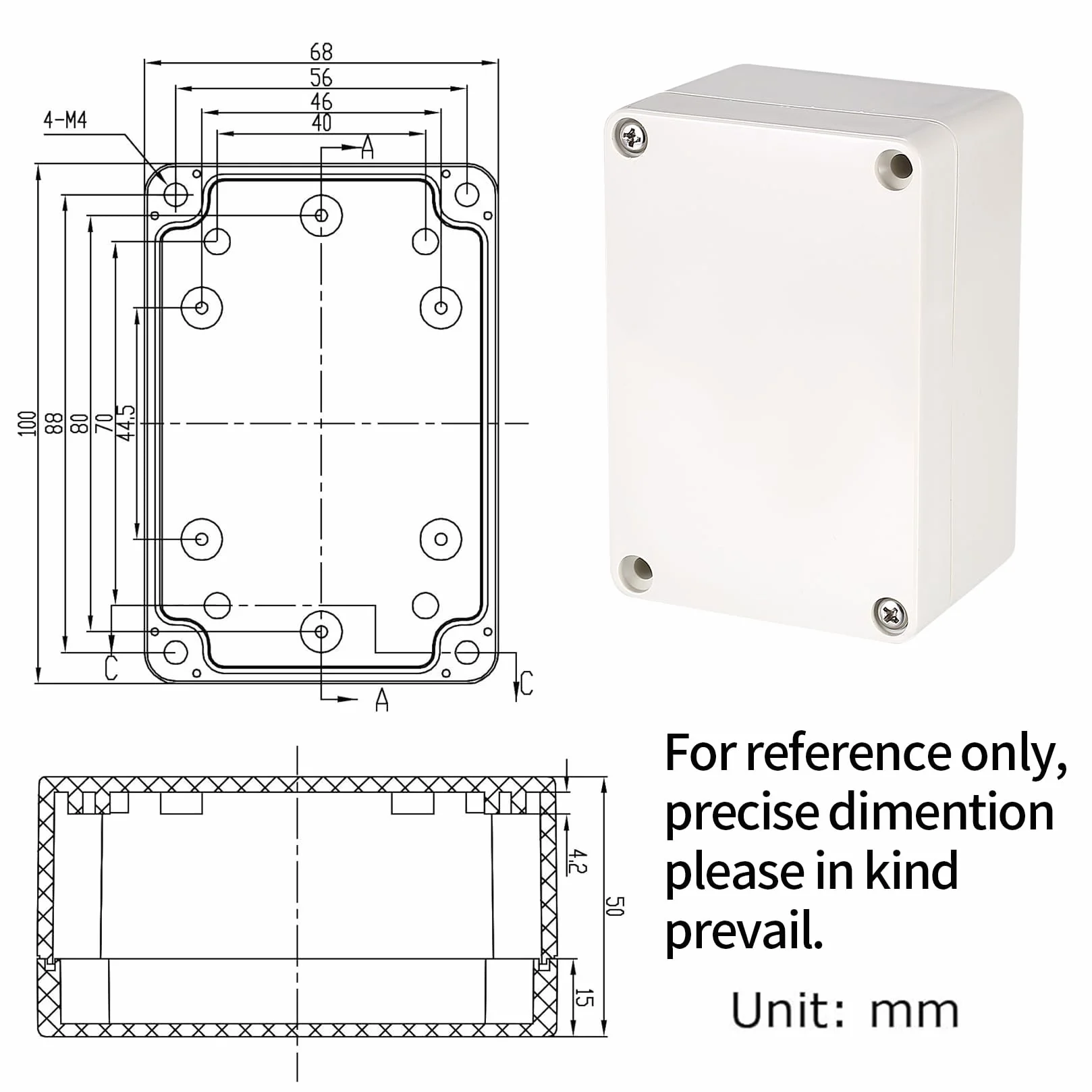 2 Piezas Cajas de Conexiones, Caja de Derivación Estanca Exterior Electricas, Cajas de Proyectos Electrónica Plástico, Conexiones Cables Electricos Estancos (100X68X50MM, Blanco grisáceo)