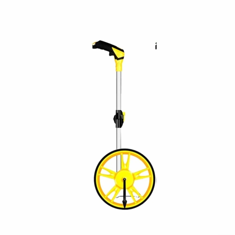 Rueda de medición digital profesional con pantalla grande Medidor de distancia precisa de hasta 9999.99 m Odómetro mecánico plegable para construcción, topografía, agricultura, amarillo