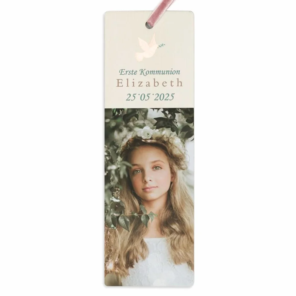 Personalizowany drewniany marker do książek z zdjęciem i tekstem na Prezent Komunię/Baptism