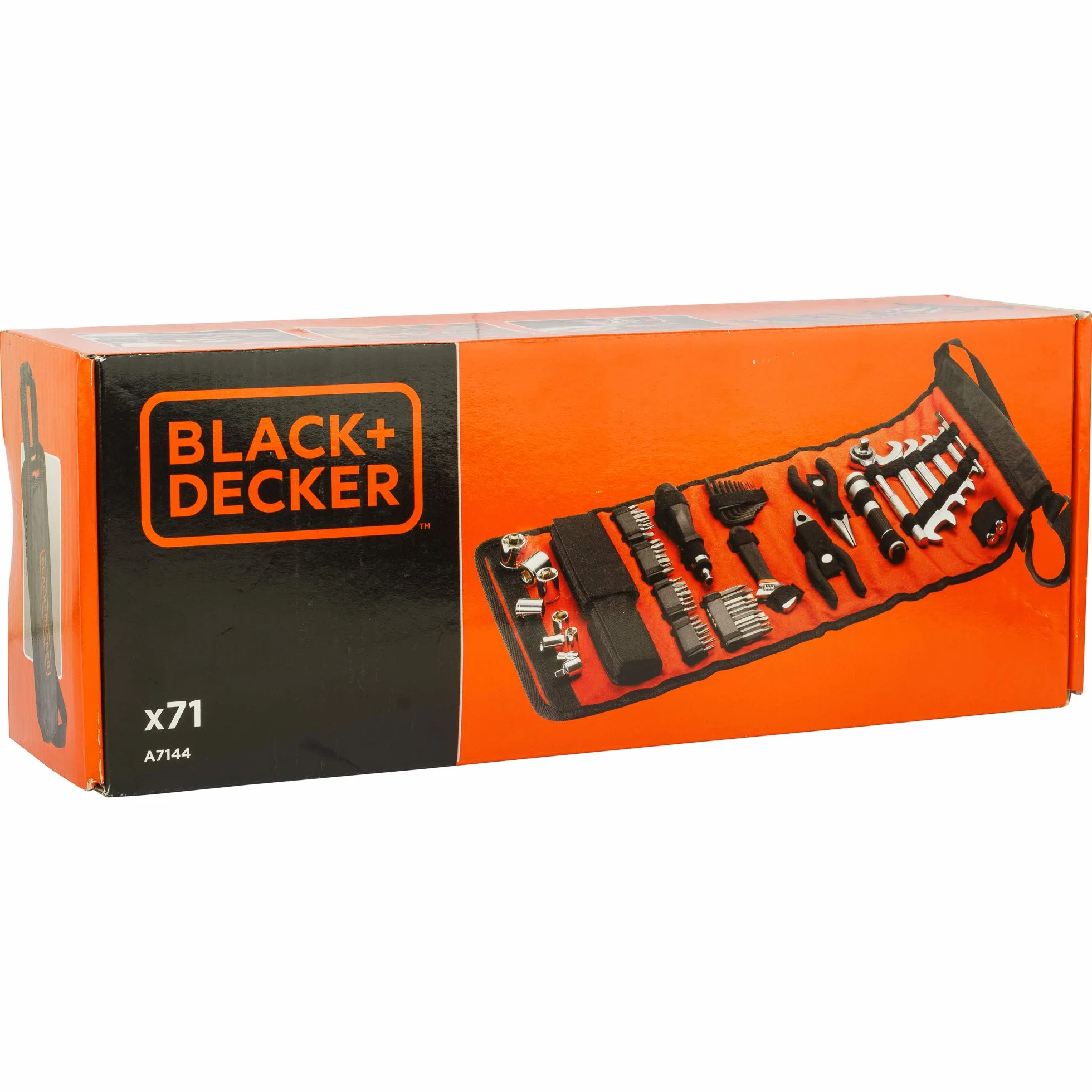 BLACK+DECKER Kit de Herramientas para Automóviles 71 Piezas, Incluye Linterna, Organizador Enrollable, Herramientas Manuales y de Bricolaje, Fácil Almacenaje - A7144