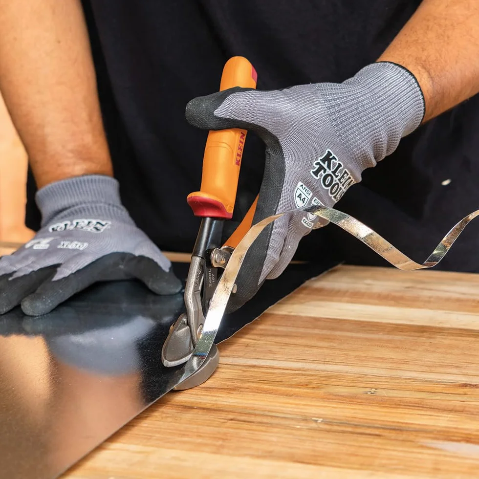 Klein Tools Tijeras compensadas de corte izquierdo 2400L, tijeras de hojalata de aviación con hoja forjada para corte de chapa de precisión