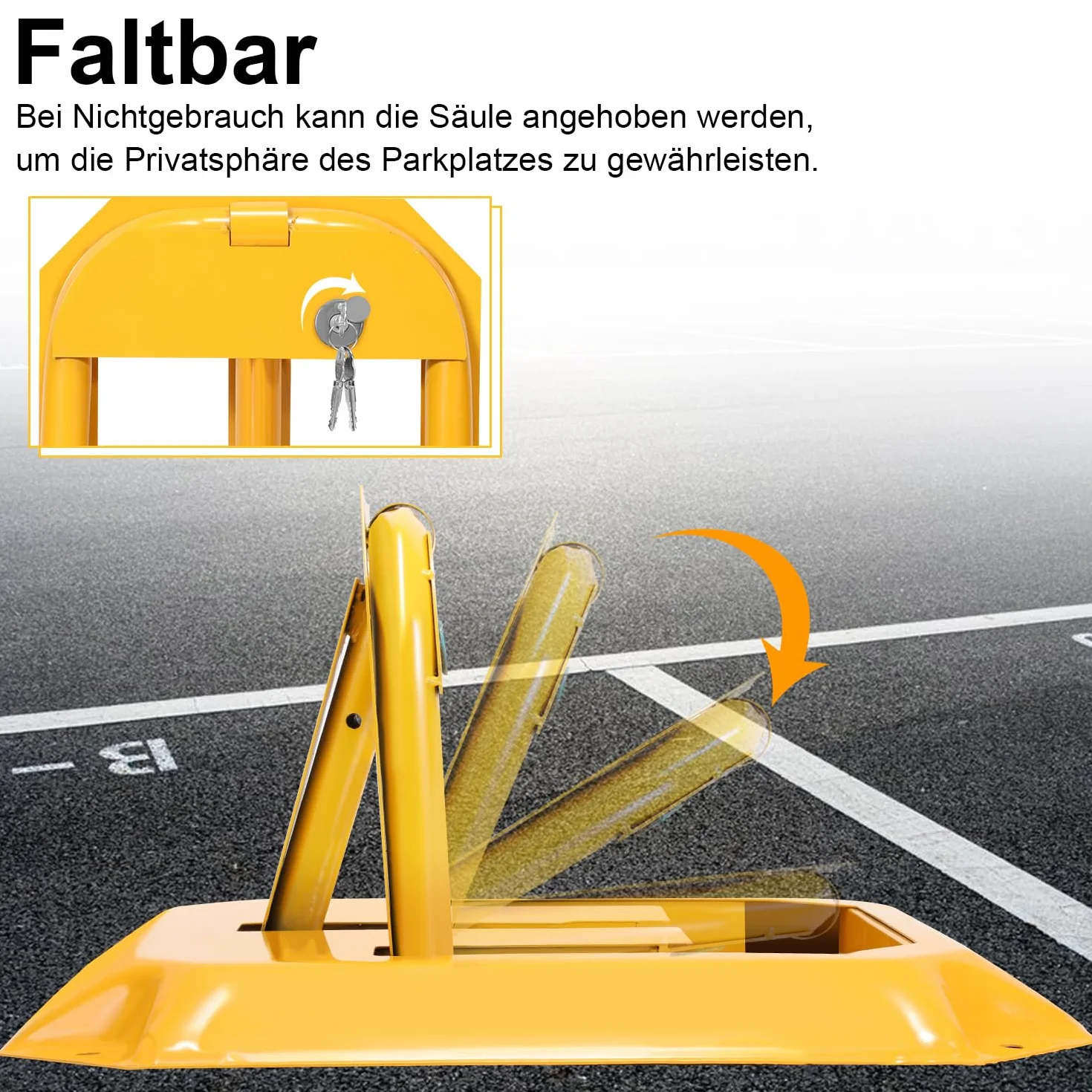 Eulenke 1 cerradura de aparcamiento con 3 llaves, Barrera de Parking, Barrera de estacionamiento Plegable, amarillo cerradura universal para aparcamiento