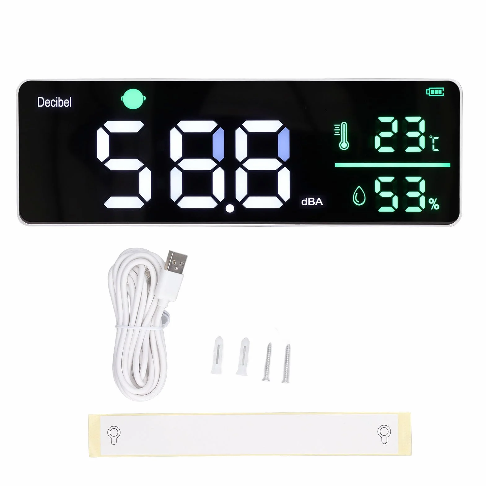 Medidor de Ruido Brillo Ajustable Multifunción Alarma de Pared Pantalla Clara Precisa con Cable USB