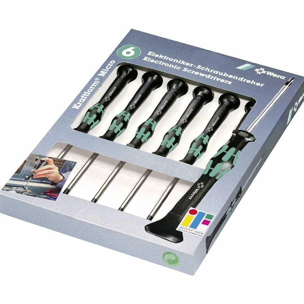 Wera 05118156001 2052/6 Juego de destornilladores hexagonales para usos electrónicos + Bandeja, 6 piezas