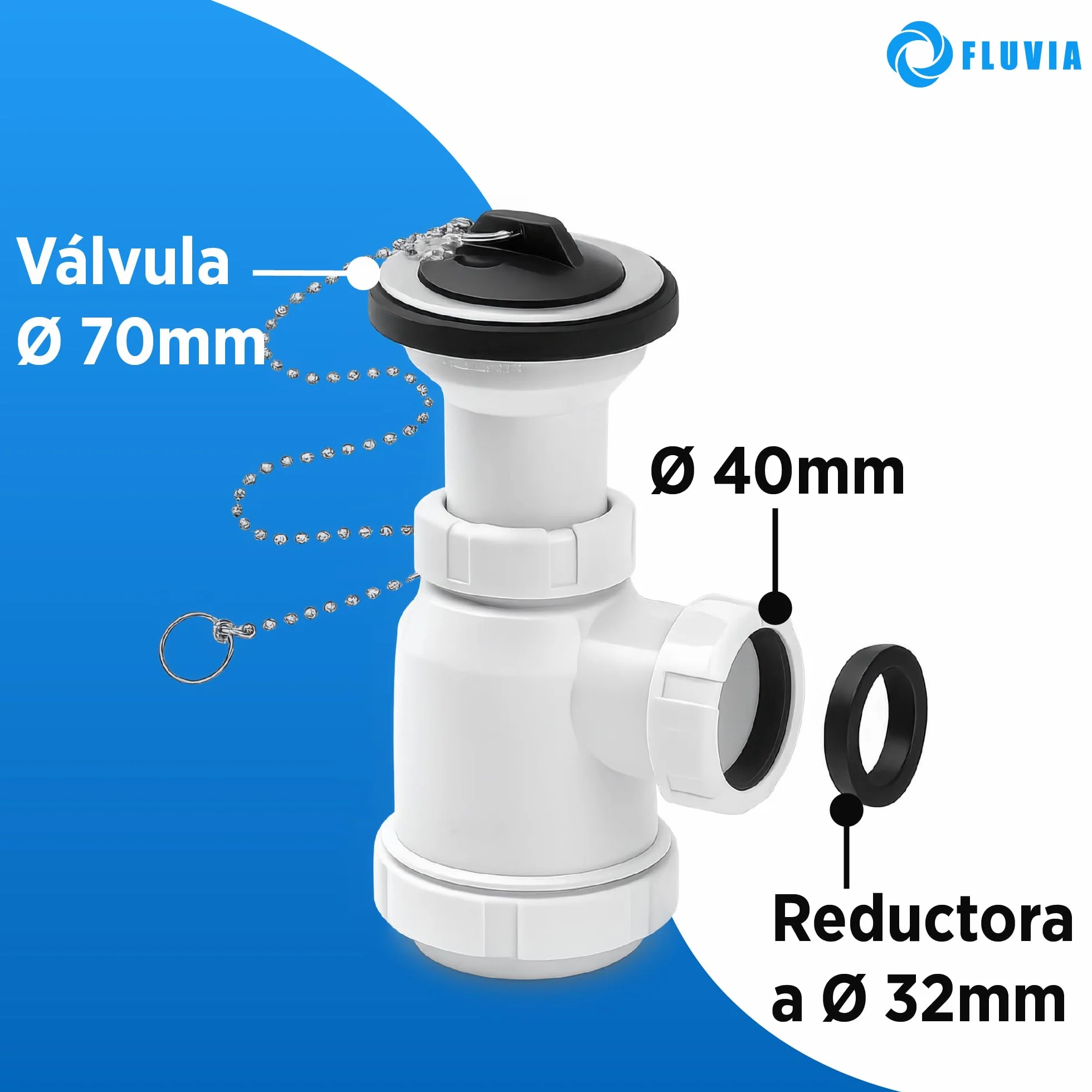 Sifón de Botella Corto Extensible para Lavabo y Bidé | Racor 1" 1/2 | Salida Ø40 mm | Polipropileno | Antiolor | F-3 Fluvia