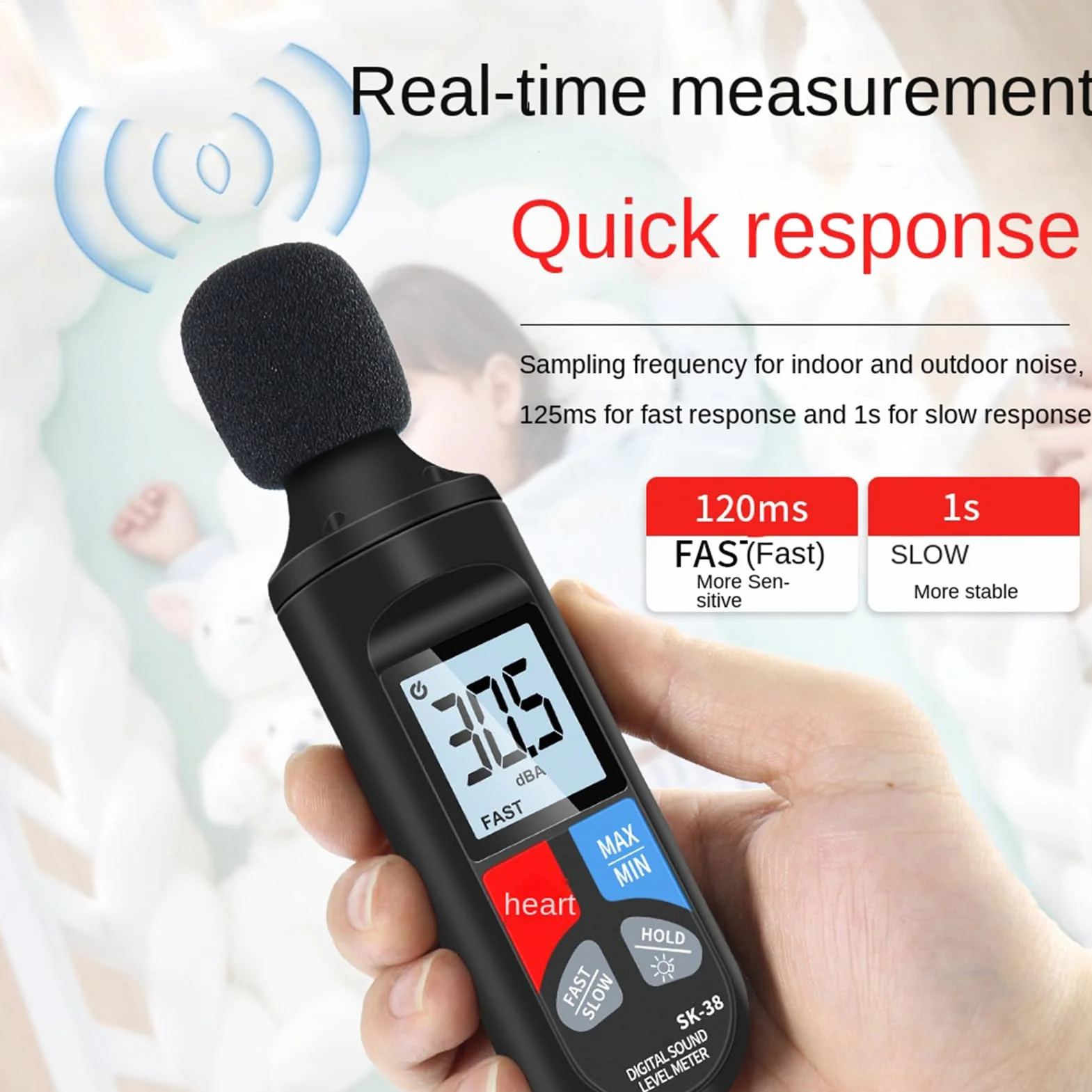 Medidor de decibelios 30-130dB Sensor de sonido, probador de nivel de ruido