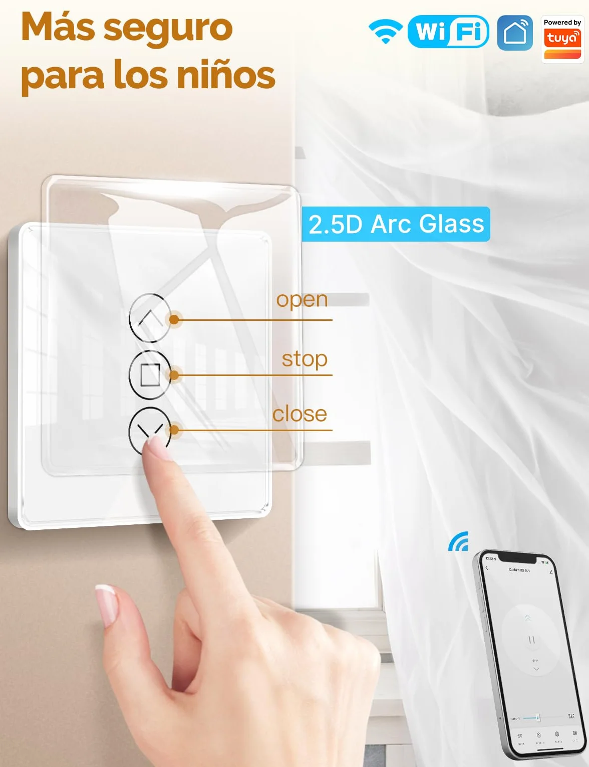 MOES Interruptor de Persianas Inteligente WiFi 2.5D, Control de Persianas con Ajuste de Porcentajes, Temporizador y Control por Voz, Compatible con Alexa y Google Home, Requiere Cable Neutro 4 PCS