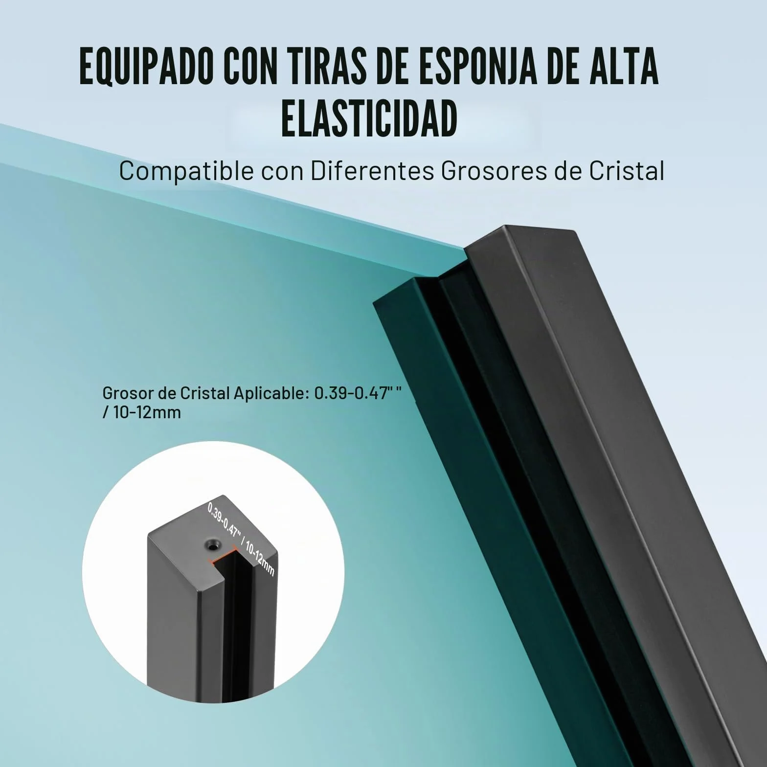 VEVOR Abrazadera de Vidrio, Soporte de Barandilla de Vidrio de 910 x 105 x 105 mm para Vidrio Templado de 10-12 mm de Espesor, Acero Inoxidable 304, para Balcón, Jardín, Cubierta, Escalera, Negro
