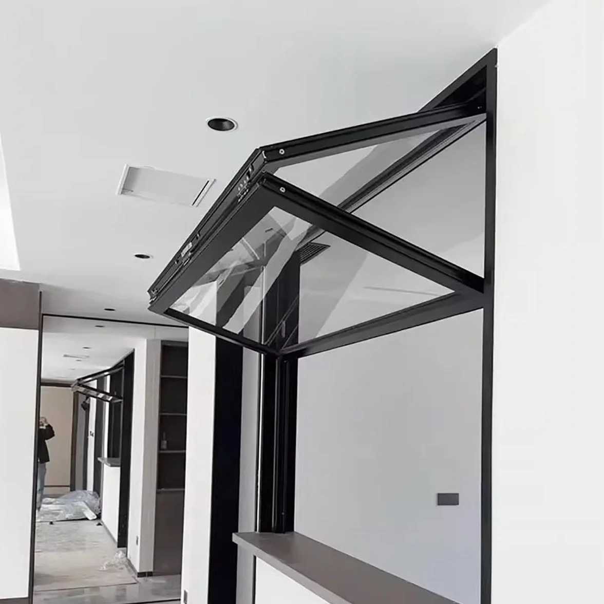 Ventana de concesión con marco de aluminio, ventanas plegables verticales con vidrio templado y burlete, ventana corrediza para vagón comedor, tienda de té con leche, personalizable(WxH 45x31in/109x79