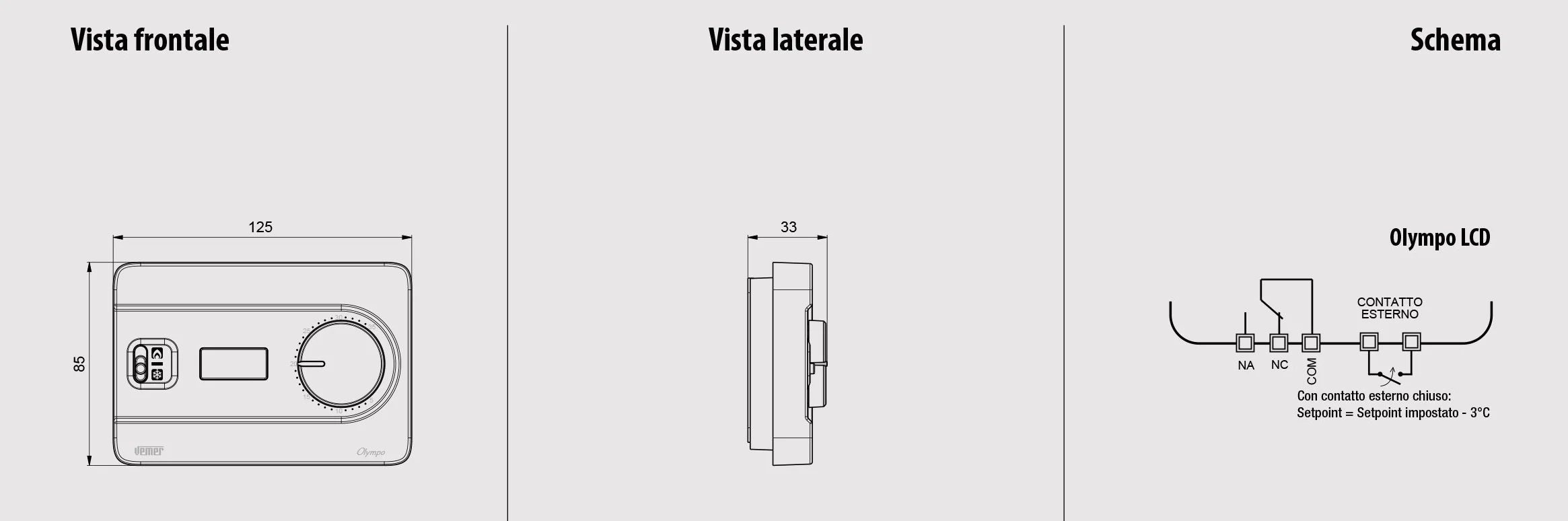 VEMER VE757700 OLYMPO LCD – Termostato de Ambiente de Pared a Pilas con Pantalla LCD, Mando Giratorio y Modo Calefacción/Refrigeración, Blanco