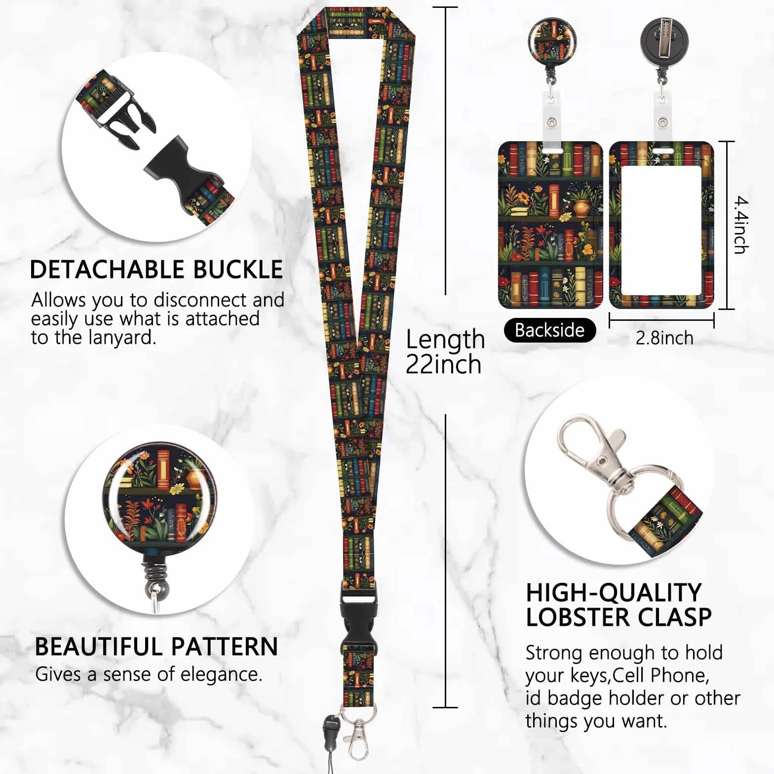 Portatarjetas con cordón para gargantilla, titular de tarjetas con bobinas retráctiles, desmontable Lanyard, Swivel Lobster Clasp