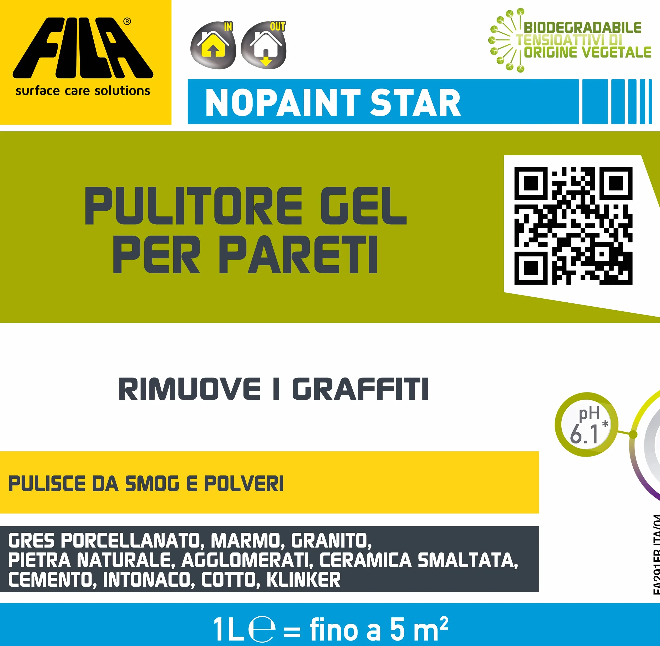 FILA Surface Care Solutions Fila No Paint Star - Limpiador Profesional de Gel a Base de Agua, removedor de Graffiti de Ladrillos, Cemento y Piedra Natural, 1 L