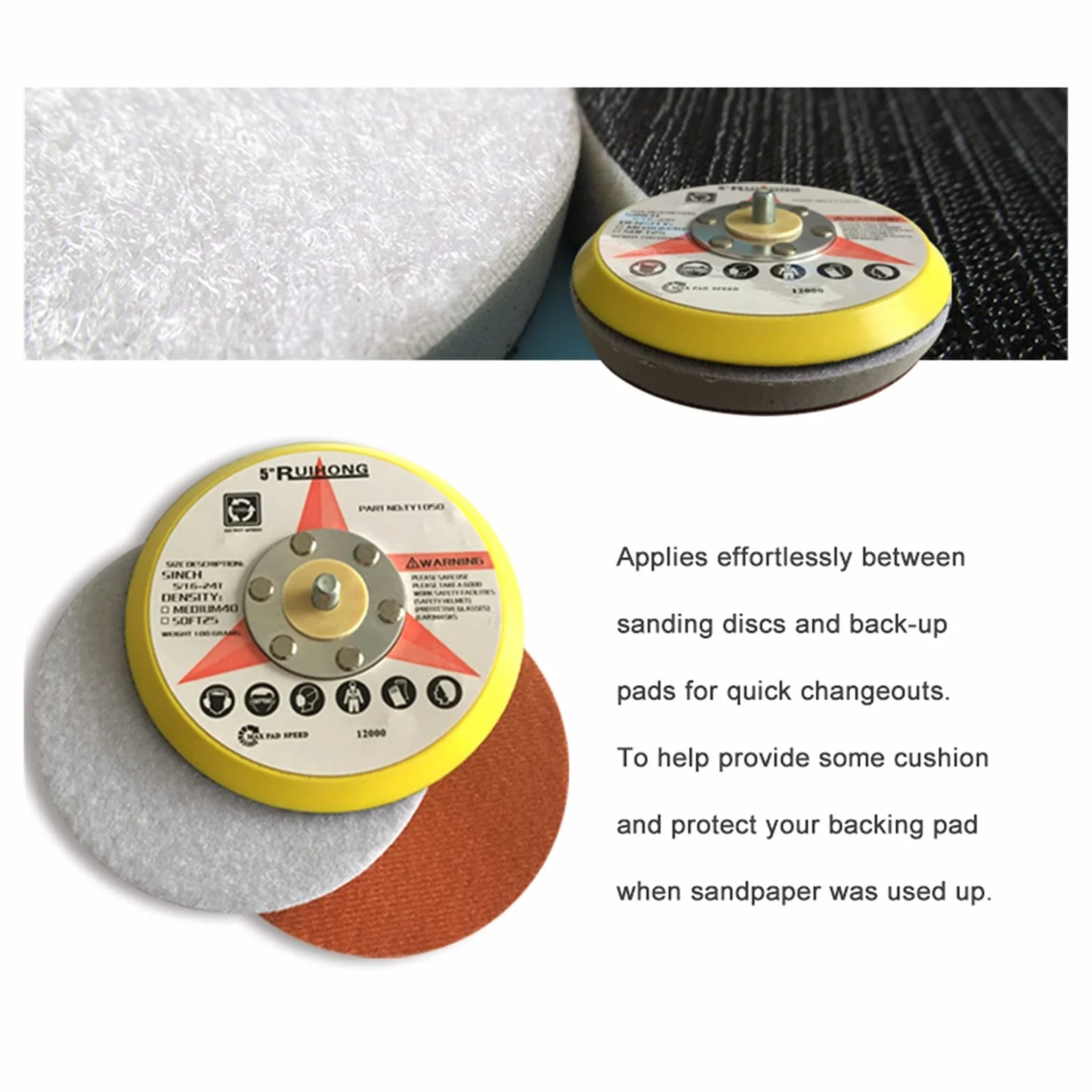 Cepillo de esponja de lija lijado 5 piezas de almohadilla de interfaz de esponja de alta densidad 5 pulgadas de 125 mm, utilizadas para herramienta de almohadilla de protección contra abrasivos de lin