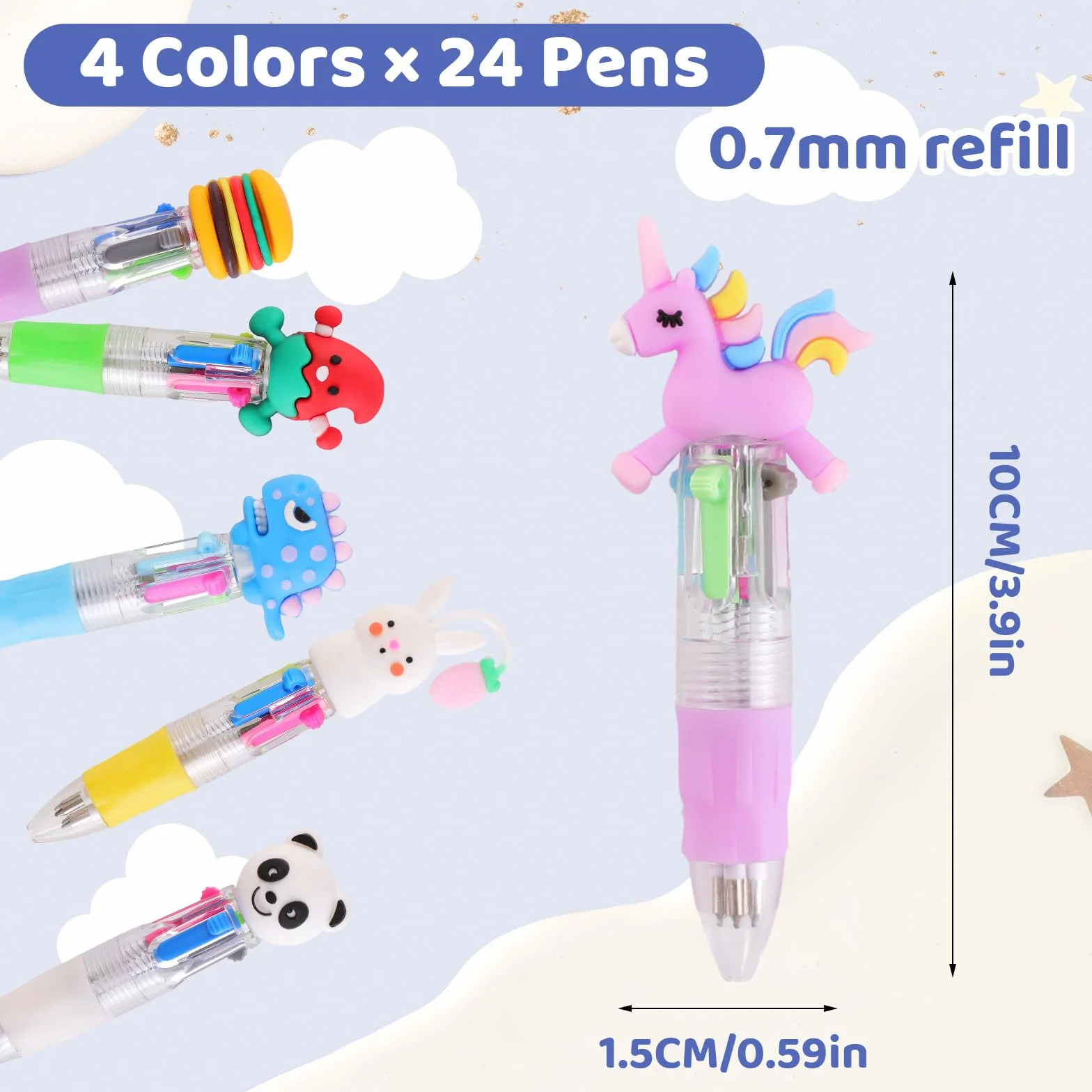 Yoosso 24 Bolígrafos 4 en 1, Bolígrafos Retráctiles 0,7 mm Regalos Cumpleaños Niños Colegio Divertidos Bolígrafos Para Niñospara Fiestas, Para Estudiantes, Oficina, Escuela, Regalos