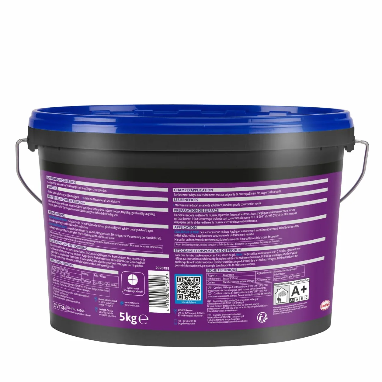 METYLAN Ovalit TM - Adhesivo para revestimientos de paredes, listo para usar, para textiles de pared y lienzos de vidrio, cubo de 5 kg