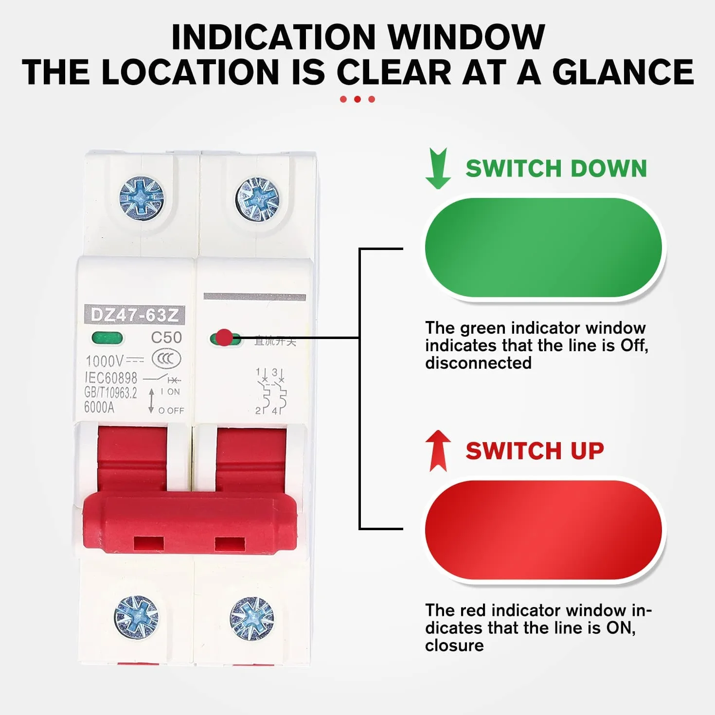 4 Uds DC 1000V Disyuntor, 20A 2P Interruptor Automático Miniatura, Montaje Carril DIN de 35mm de Disyuntores Protección Contra Sobrecargas Interruptor Aire Seguridad para Iluminación