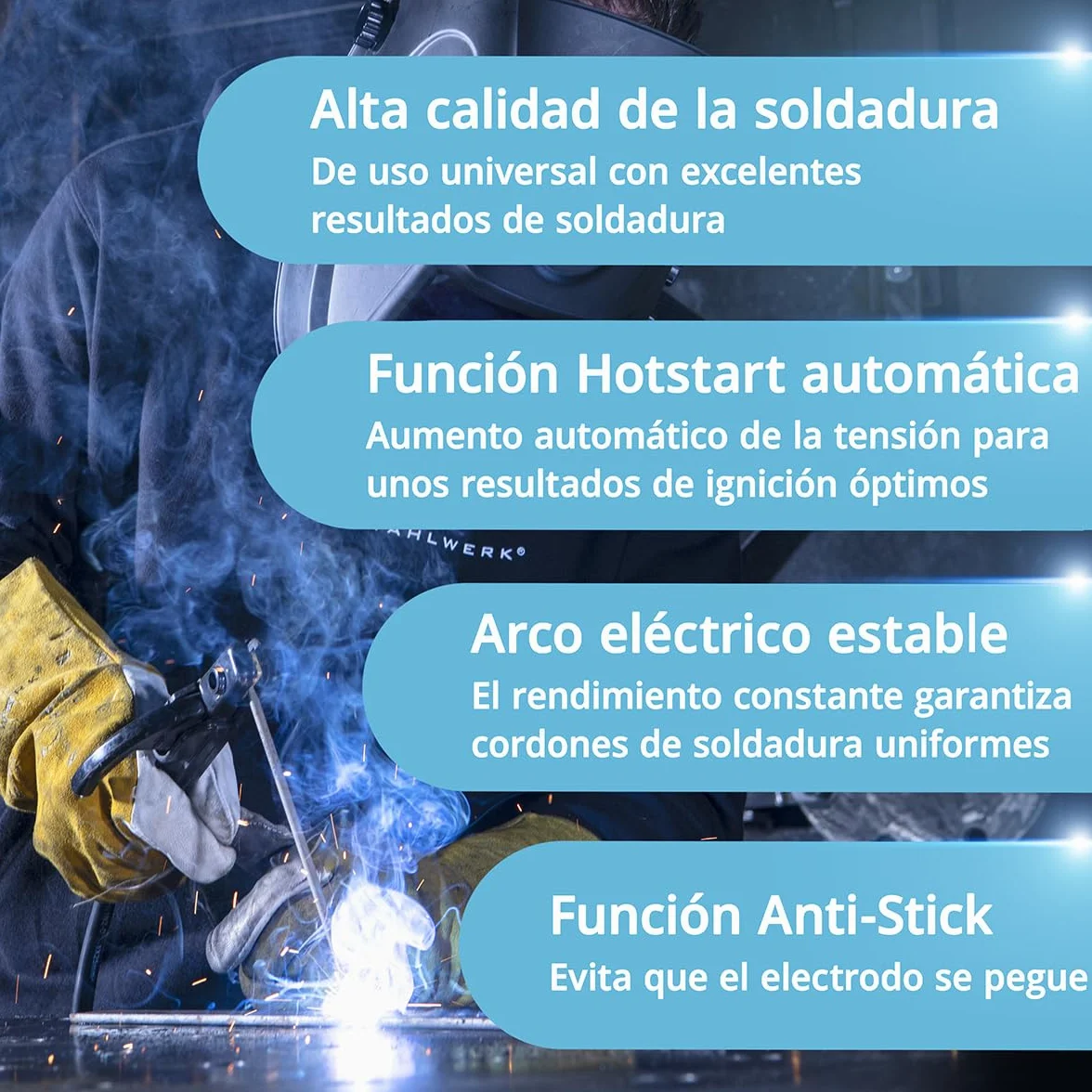 STAHLWERK Soldadora MIG/MAG 200 ST – Máquina de soldar Inverter con 200 A, equipo de gas protector con avance de hilo sinérgico, apto para FLUX (hilo hueco), funcional para Lift-TIG & MMA/Electrodo