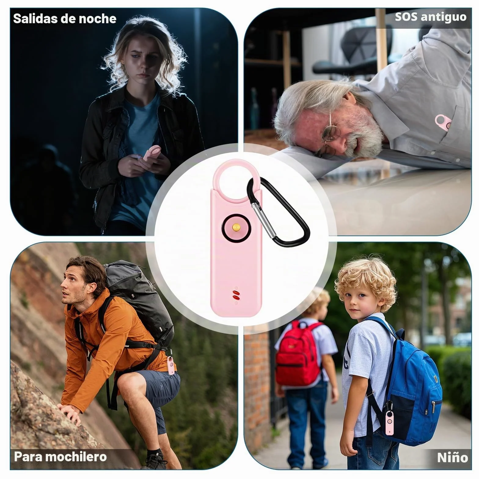 Sprifityy Alarma Personal, Alarma De Bolsillo para Mujer, con Sirena de 130 dB y luz de Señalización LED, Llavero Recargable USB Tipo-C para Mujeres, Niños/Mujeres/Ancianos (Rosa)