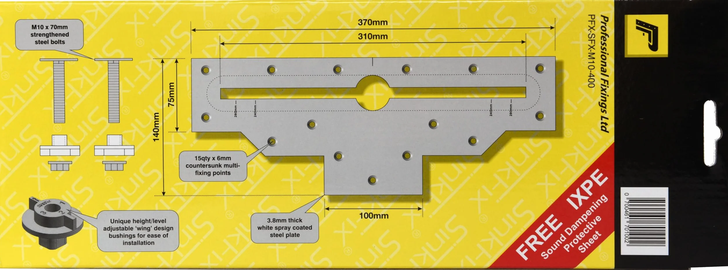 Kit de fijación para lavabo, resistente, placas de yeso y paredes sólidas, fijaciones sanitarias para lavabos colgantes de pared, lámina de amortiguación acústica IXPE gratuita, directamente