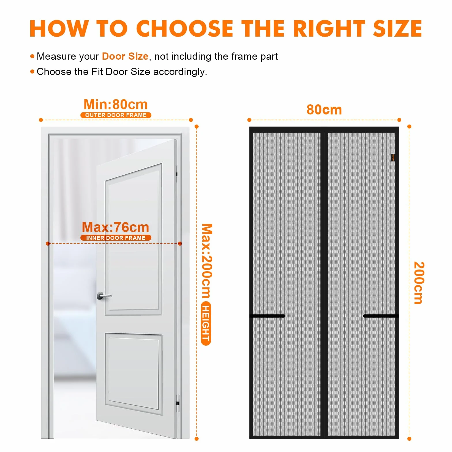 GRIFEMA GH2001-8 Mosquitera Magnética para Puerta 80×200 CM Negro