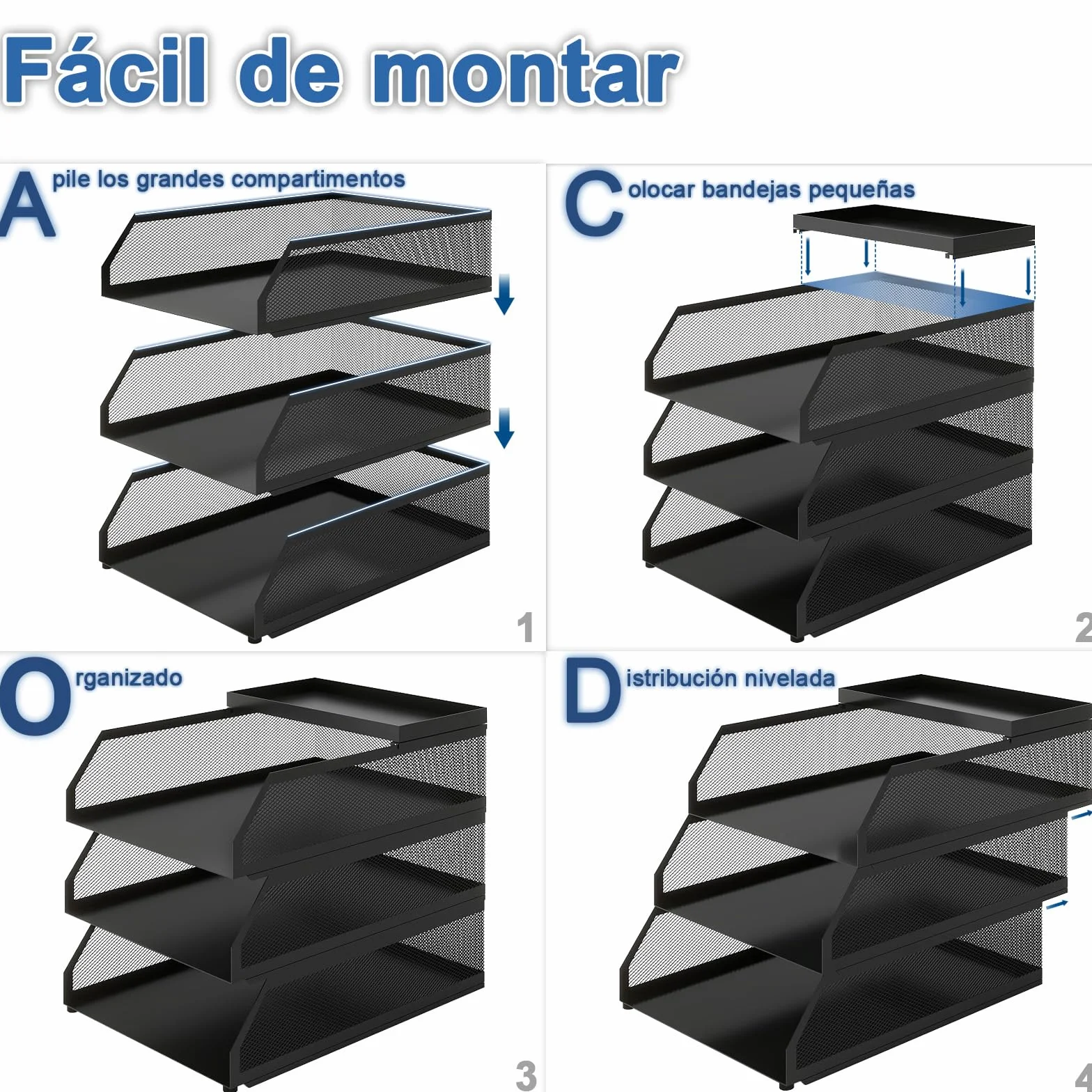 PUNCIA Bandeja para Cartas A4 3 Bandejas Metal Escritorio Organizador de Archivos Negro