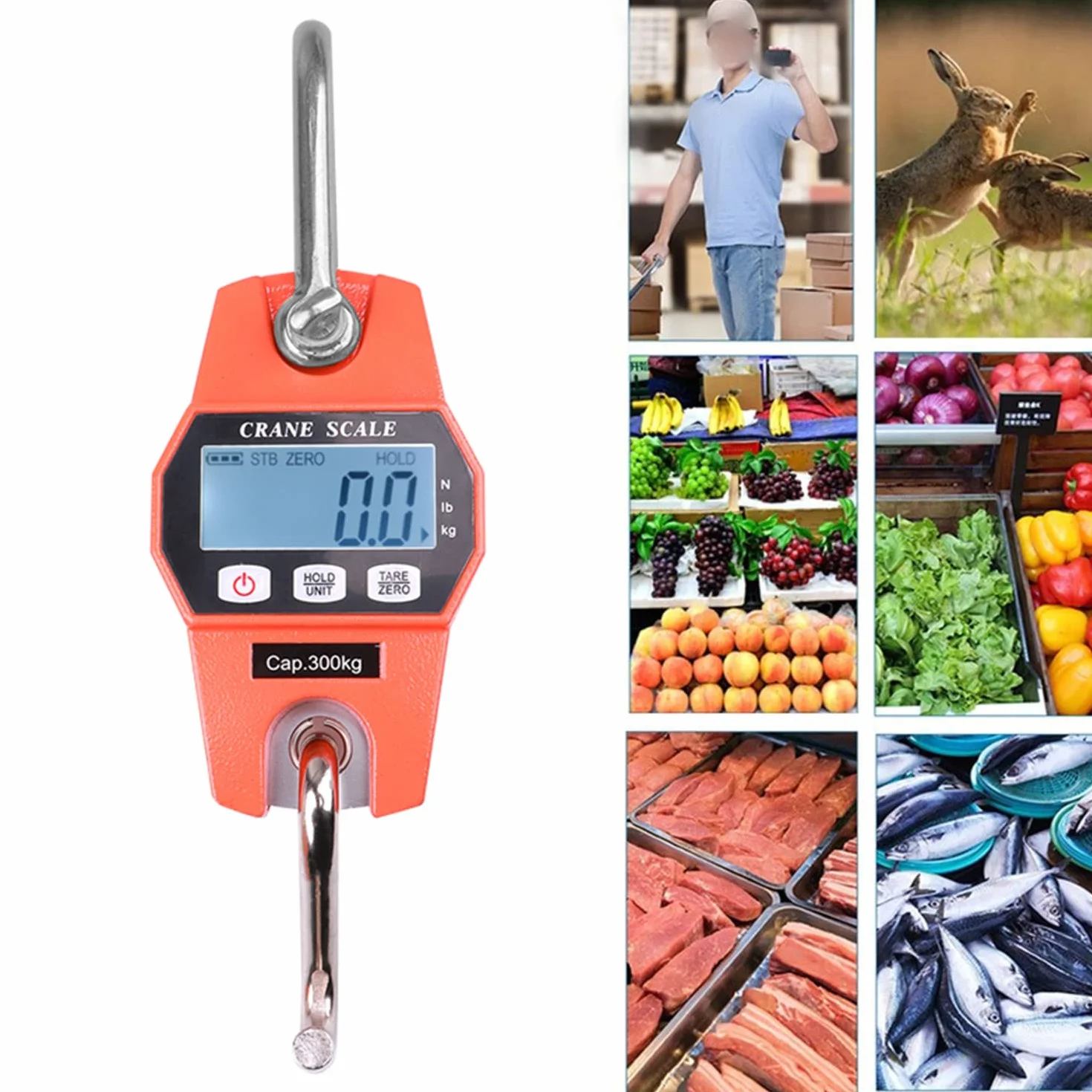 Báscula de Grúa Digital Colgante Electrónica - 300 kg/660 lb, Industrial Con Sensor Preciso, Mini LCD Portátil Con Gancho, Para Fábrica