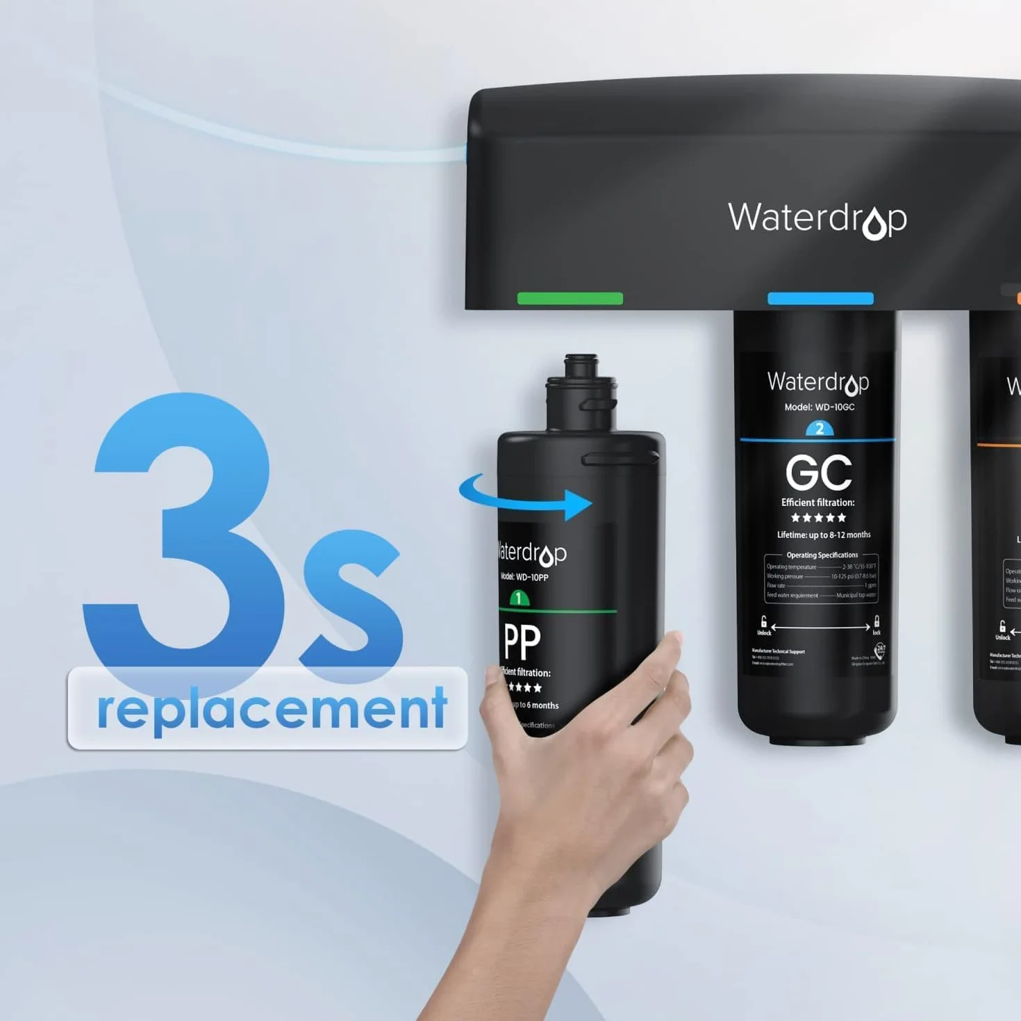Waterdrop WD-10PP Filtro de Agua, Reemplazo para el TSA & TSB Sistema de Filtración de Agua Debajo del Fregadero