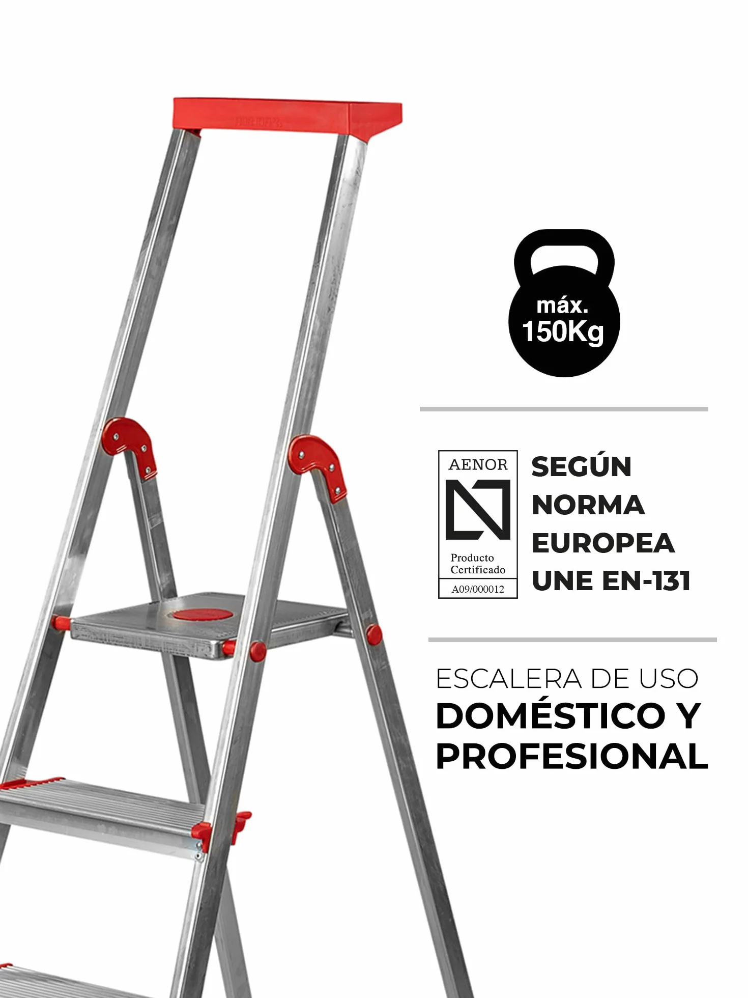 Escalera Aluminio Rolser BRICO 5 Peldaños. Certificada según Norma Europea EN-131 para Uso doméstico y Profesional.