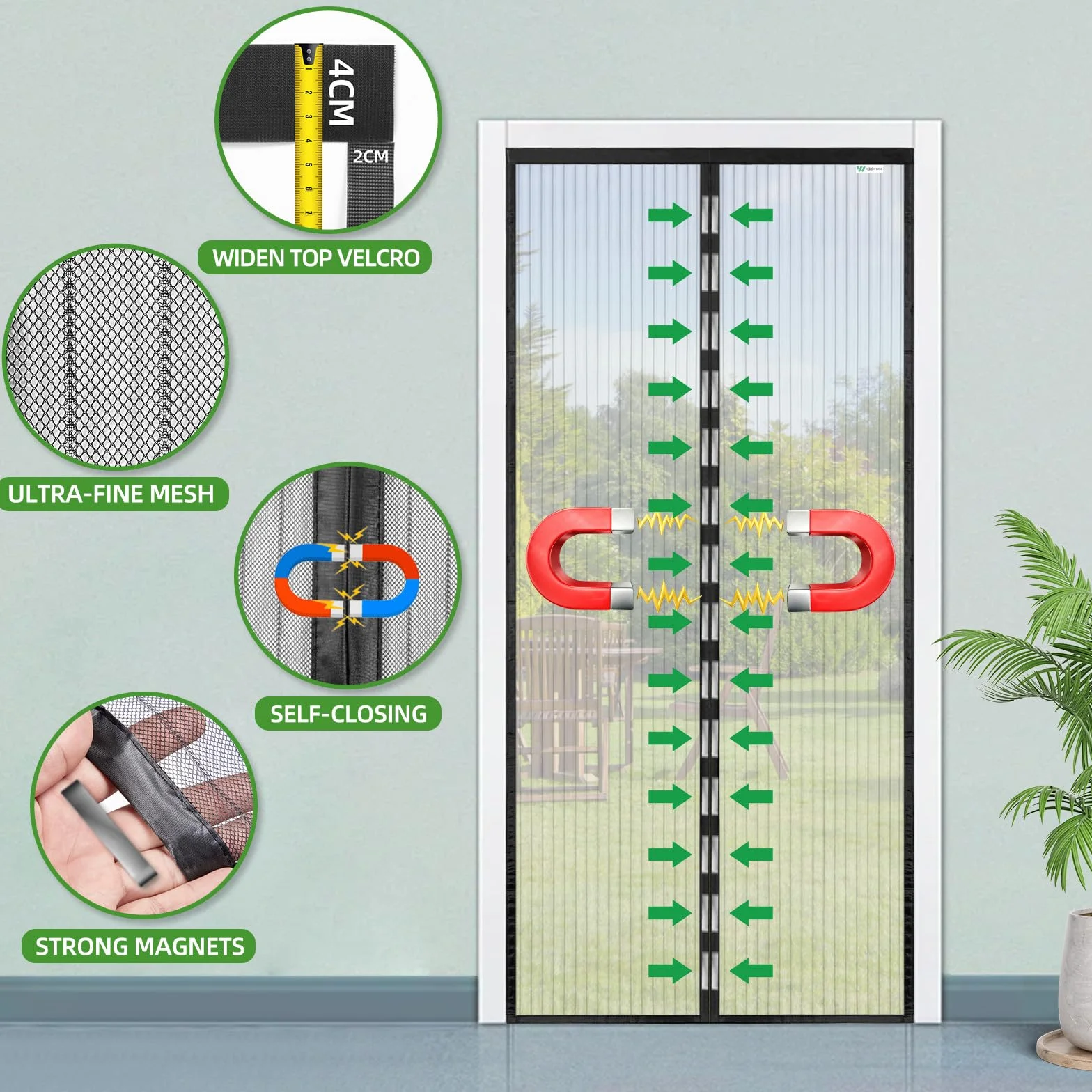 Mosquitera Puerta Magnética 130x200 cm Cortina Imanes Cierre Automático Balcón Patio Negra
