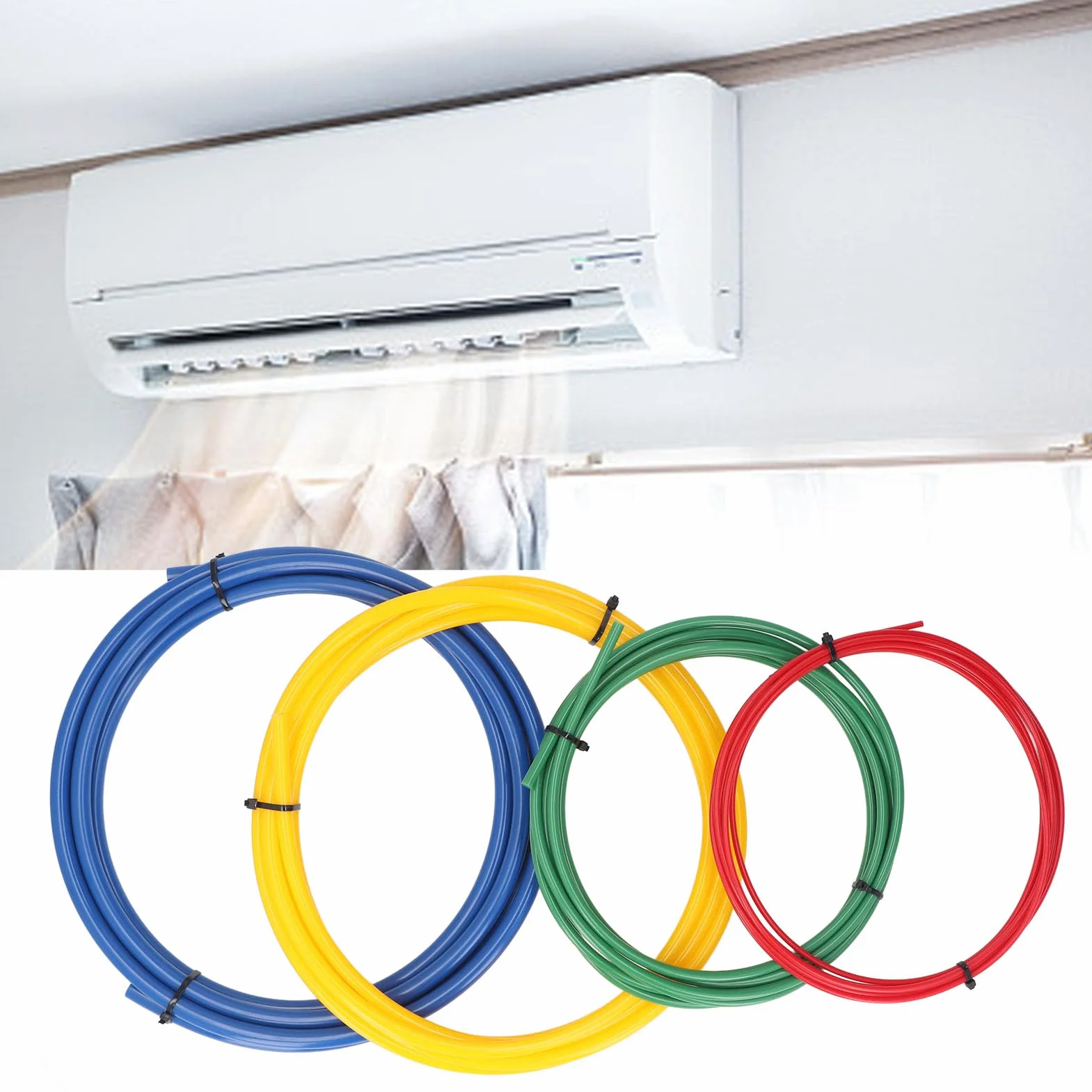 Extensión de tubo de cobre acondicionado, 4 piezas de diferentes especificaciones, doblador de tubos de cobre de CA de 4 m, plástico PE integrado, herramienta de doblado de tubos