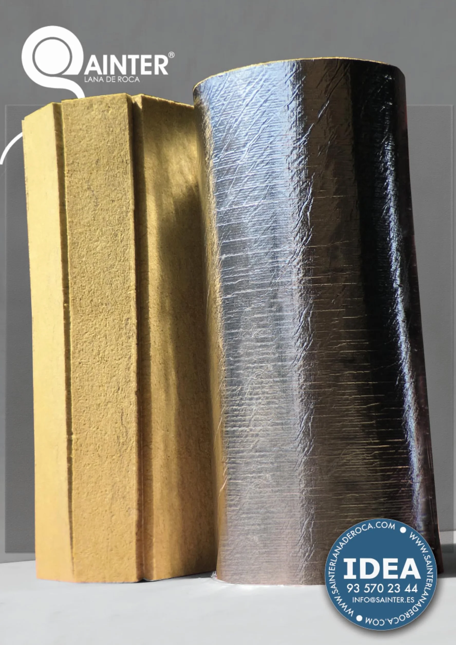 Sainter® Fieltro Lamela de Lana de Roca con Aluminio, 40 Kg/m³ Medidas 10000x1000x20mm Aislamiento Térmico y Acústico, Resistente al Fuego A1, para Tuberías y Conductos.