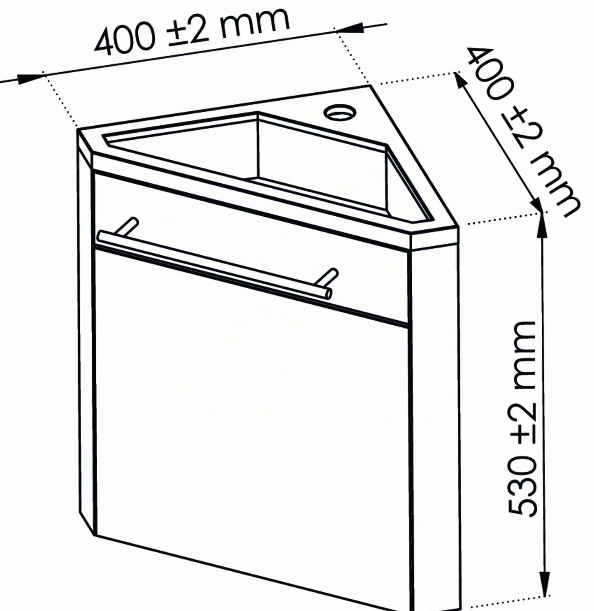 Mueble de lavabo suspendido colección NINO - mueble de esquina compacto - varias opciones de color. Encimera de resina extra plana sin rebosadero - 1 puerta - cierre suave - Ancho 53cm - lacado topo