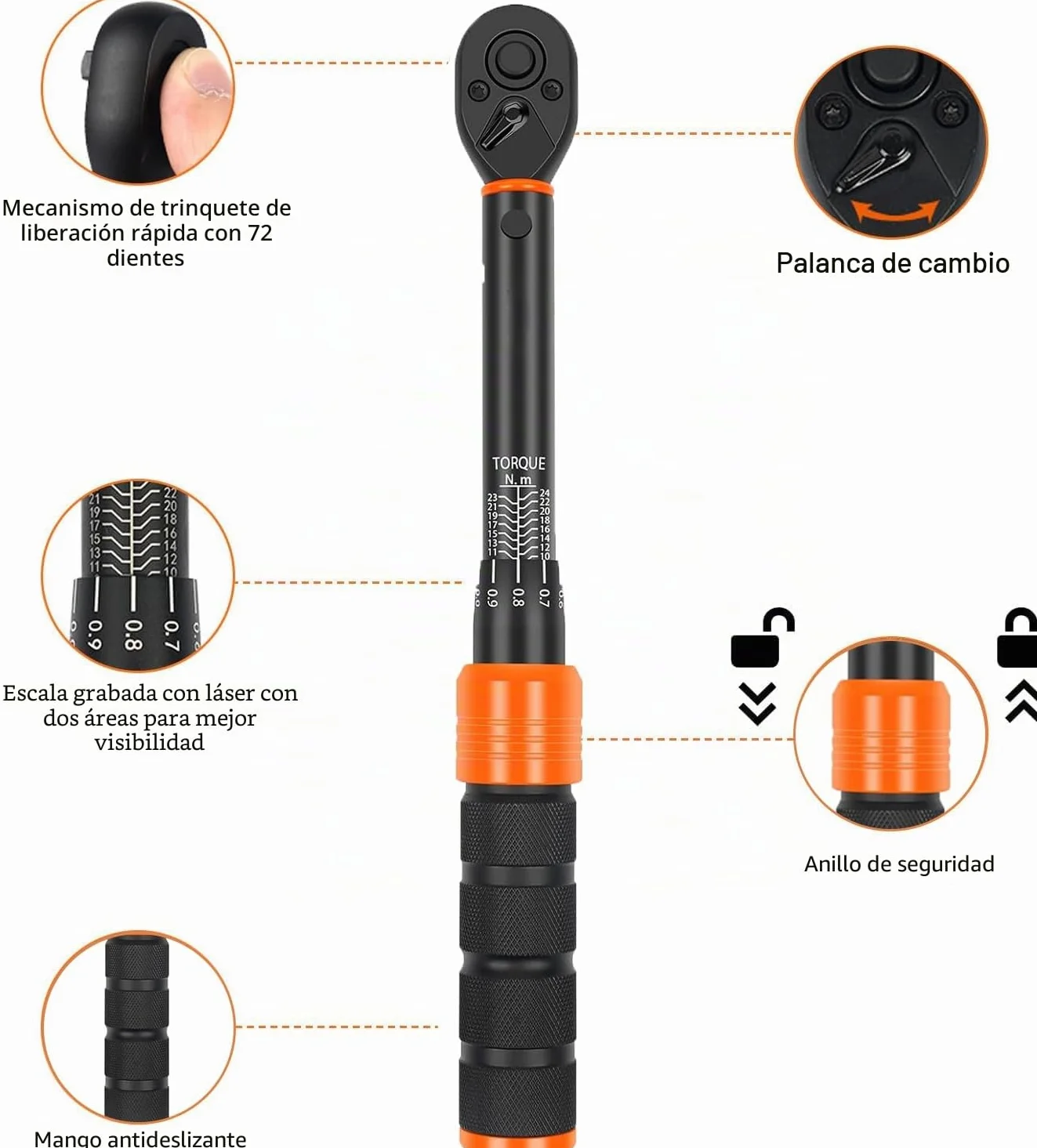 Llave dinamométrica para bicicleta de 1/4" 2-24 Nm, juego de llaves de torque de 33 piezas con trinquete (72 dientes), precisión de ±3%, para bicicleta, motocicleta, montaje de muebles