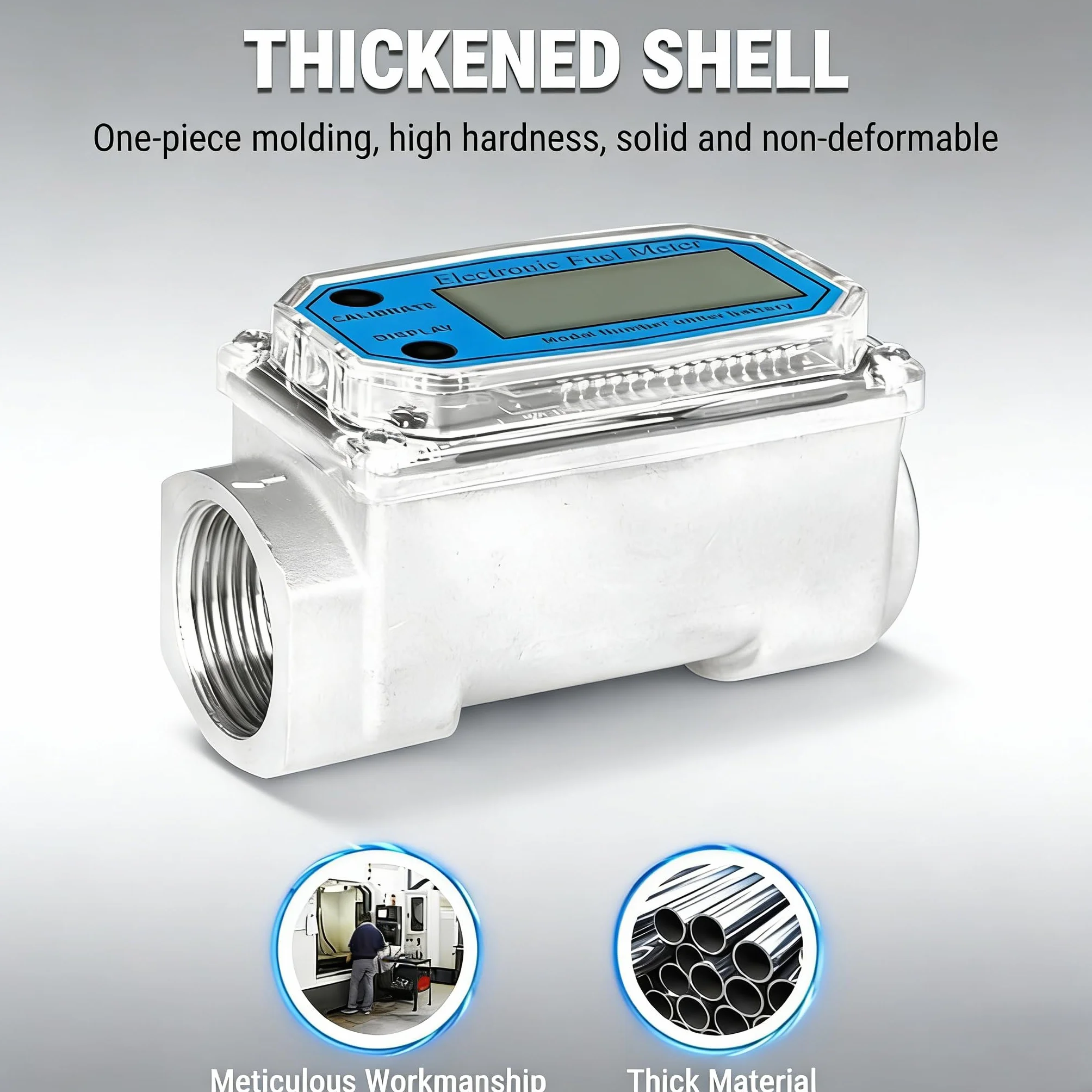 15-120L 1" NPT Medidor Flujo Agua de Turbina Digital, Medidor de Caudal de Combustible con Pantalla LCD, NPT 15-120 l/min, Medidor de Caudal de Turbina de 1 Pulgada, para Diésel Queroseno y Gasolina