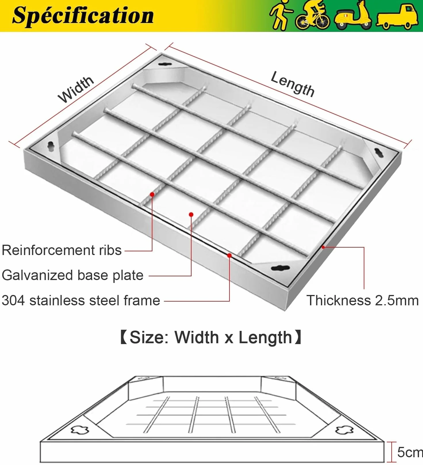 Tapa De Arqueta Y Marco Rectángulo, Empotrada Tapa De Tanque Séptico De Acero Inoxidable 304, Cubierta De Cuenca De Aguas Residuales Invisible Para Patios Y Aceras(60x80cm)