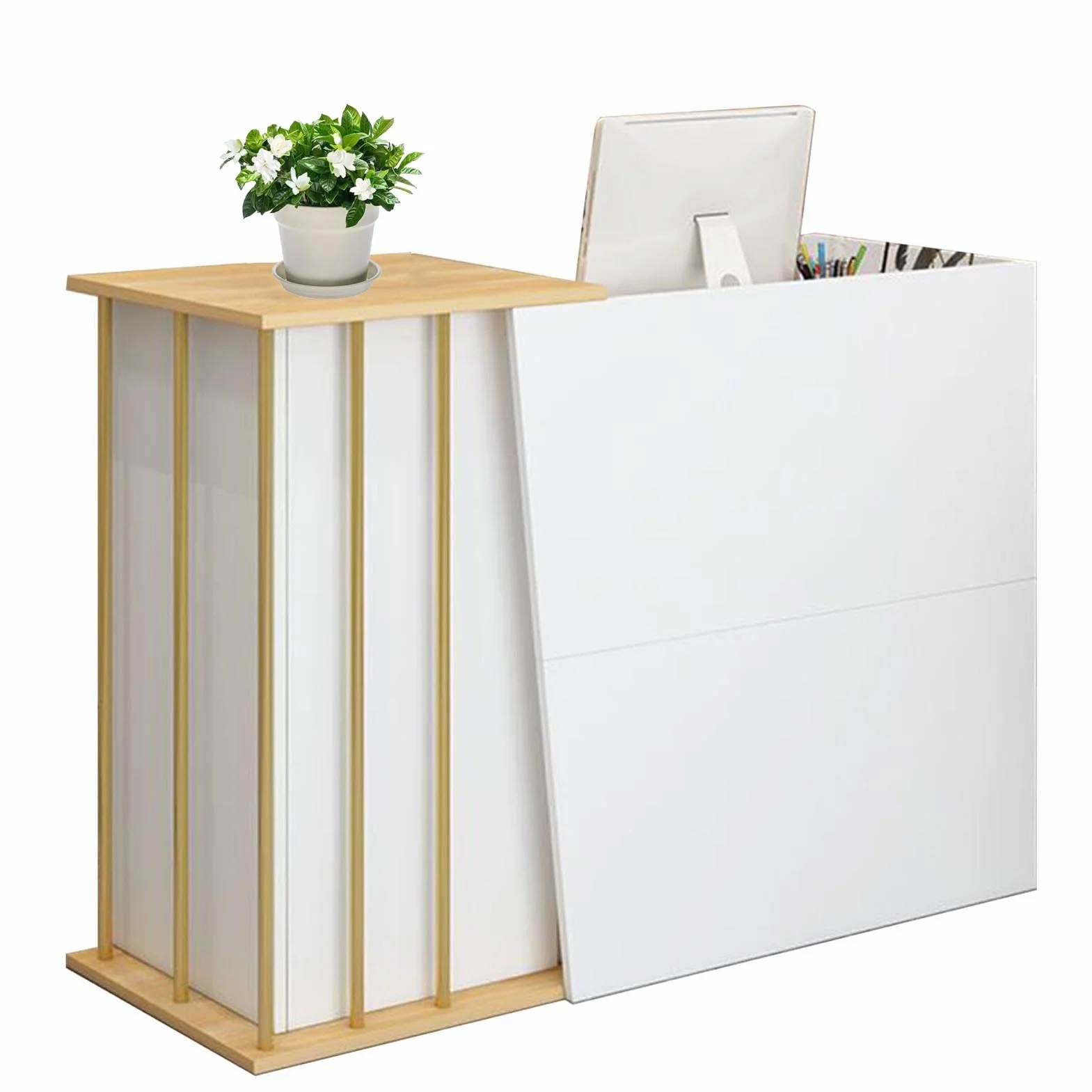 Mostrador Recepción Pequeño con Cajones con Cerradura 120cm Blanco para Oficina