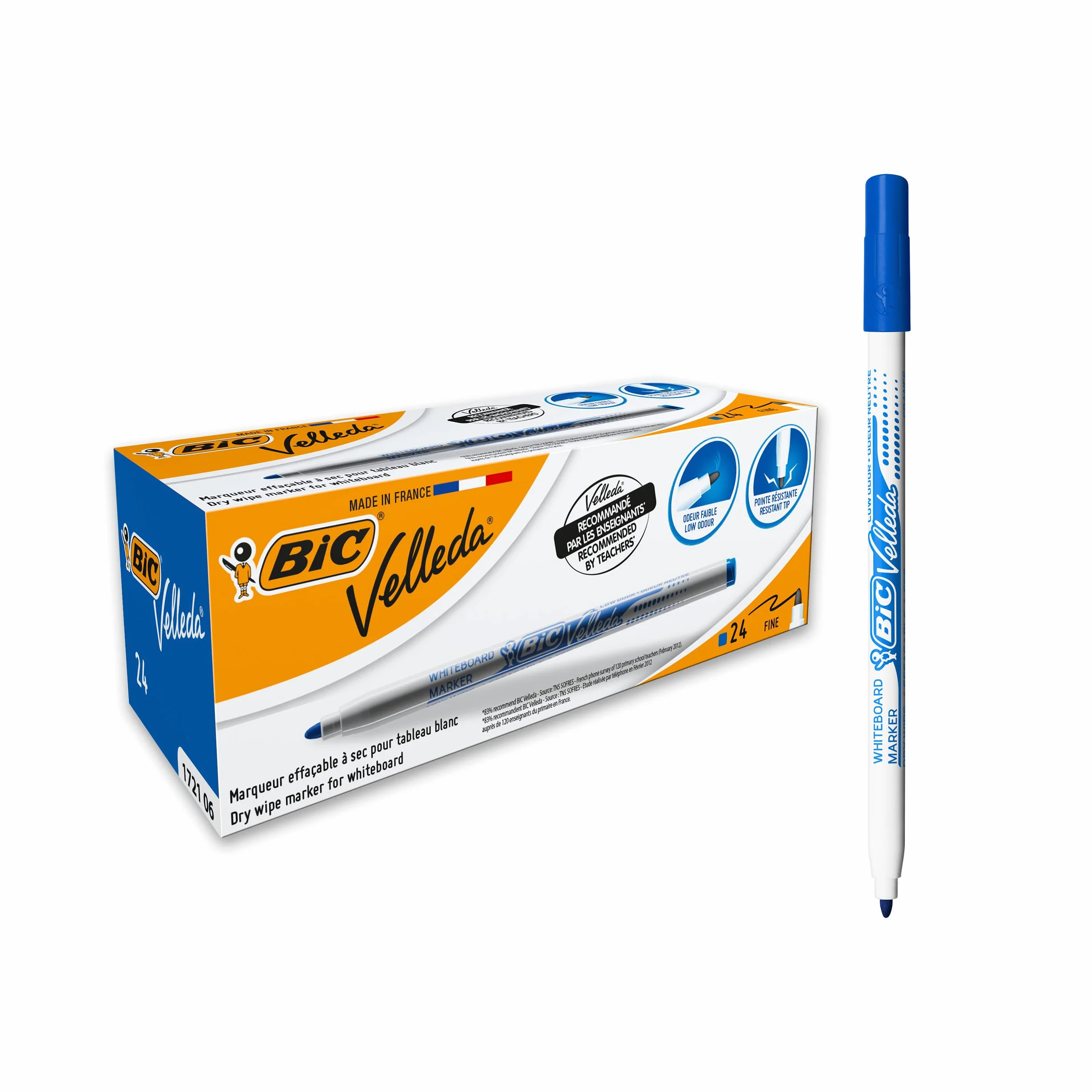 BIC Velleda 1721 Rotuladores Pizarra Blanca Punta Fina Azul Paquete 24