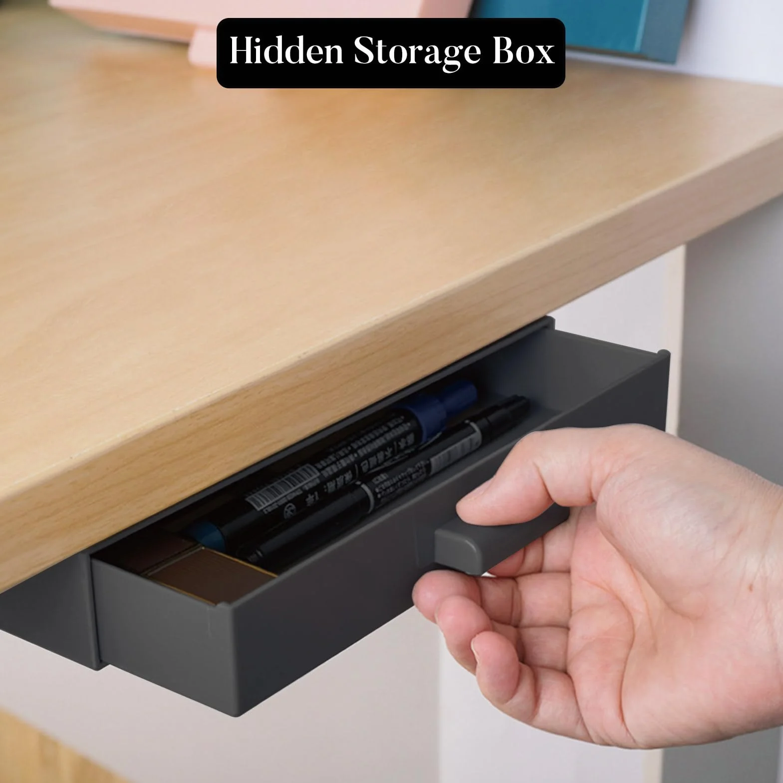 Caja Organizadora para Debajo del Escritorio, Cajón Autoadhesivo de Plástico, Gran Capacidad, Negro