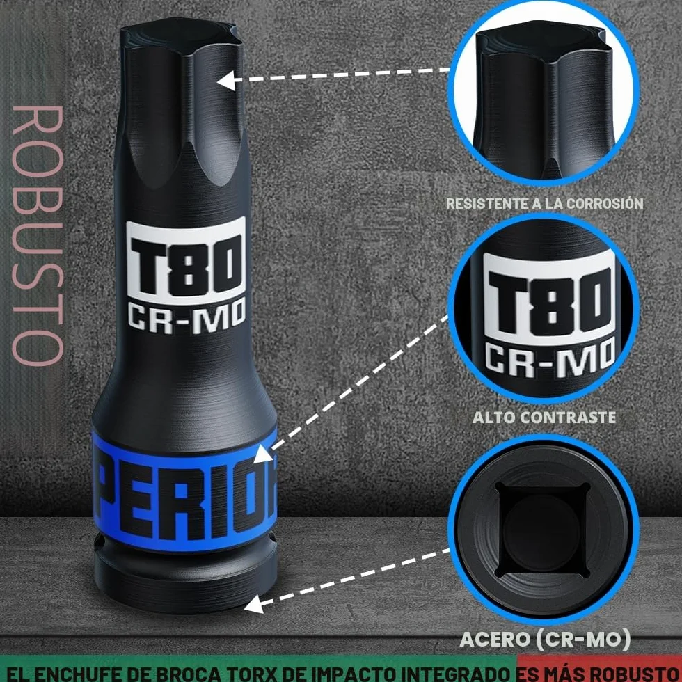 Juego de 10 Llaves de Vaso Torx 1/2", T25-80, Acero CR-MO, Juegos de Vasos Con Punta de Estrella Torx, Para Reparación de Automóviles, Mantenimiento Mecánico