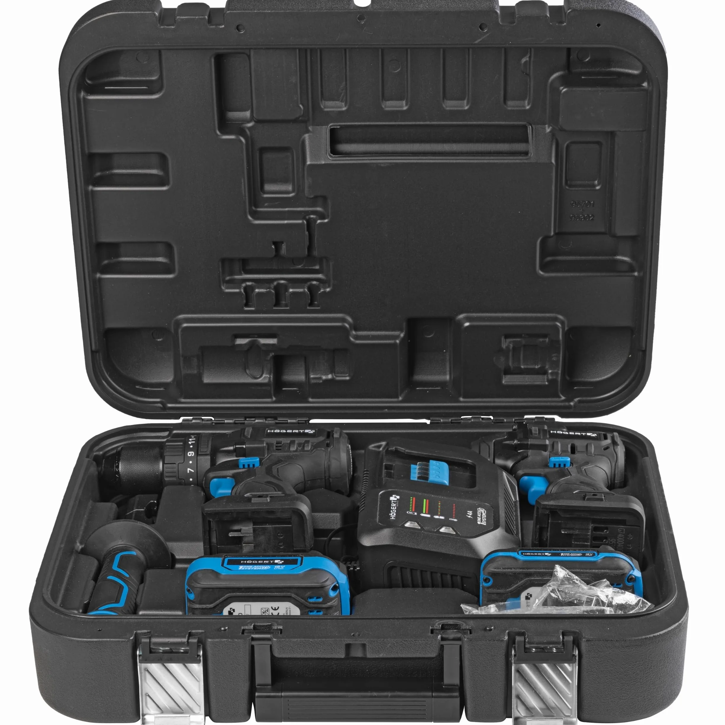 HÖGERT TECHNIK Set de taladro percutor a batería 18V, 200 Nm y 100 Nm, 2 atornilladores de impacto sin escobillas, 2 baterías, cargador 4A, iluminación LED, engranaje metálico, para madera y metal
