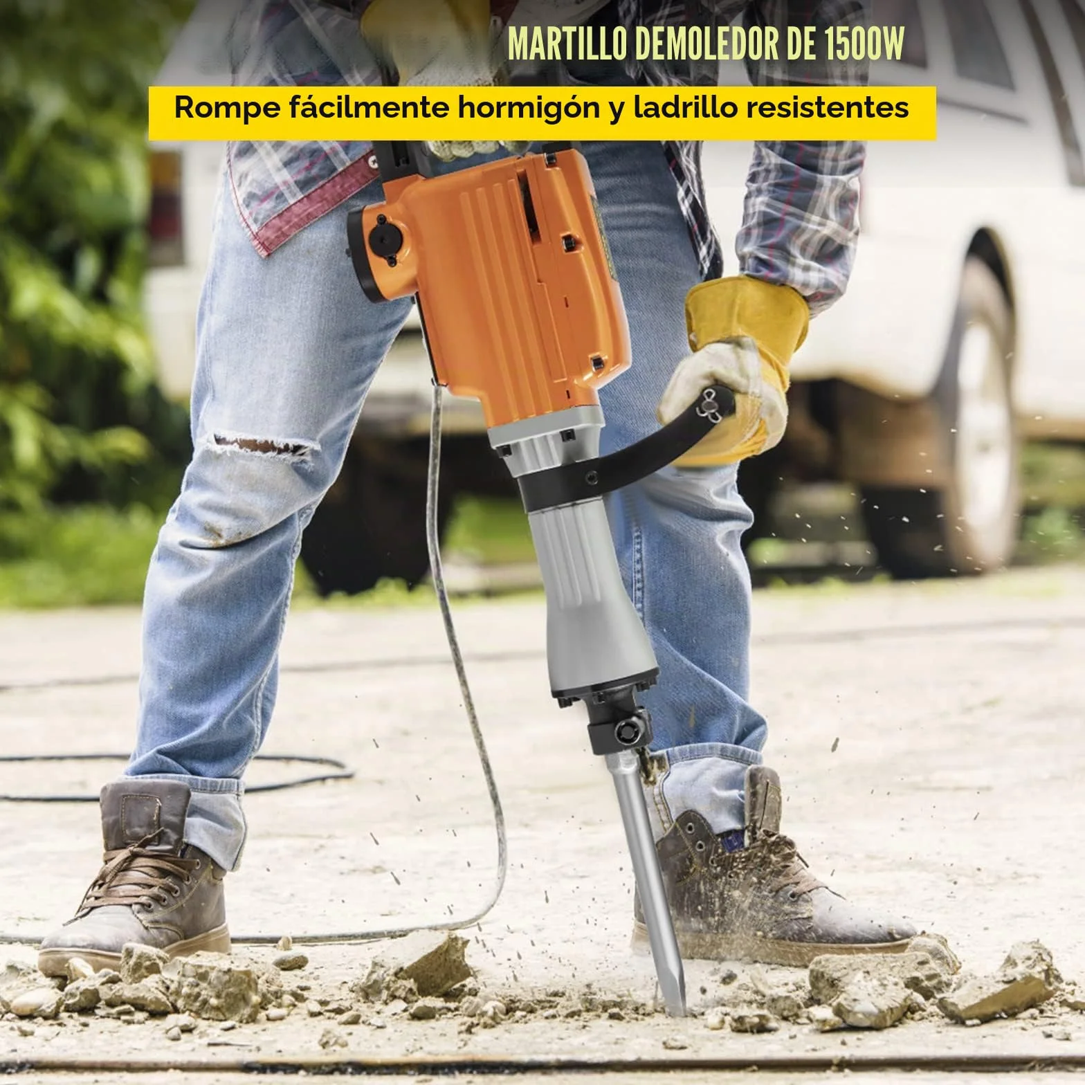 VEVOR Martillo demoledor eléctrico 1500 W 65 A Martillo demoledor con mango ergonómico giratorio a 360° para hormigón, ladrillos, estucos de azulejos, eliminación de cimientos de viviendas