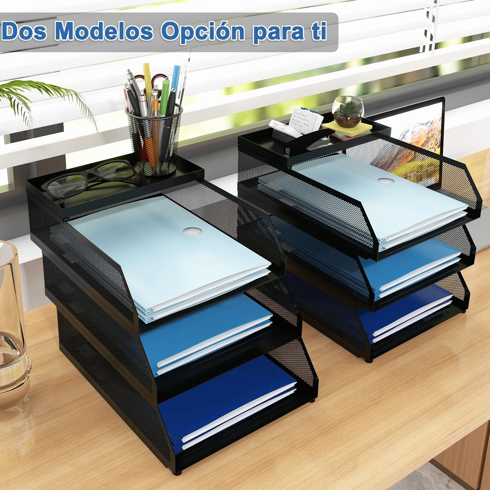 PUNCIA Bandeja para Cartas A4 3 Bandejas Metal Escritorio Organizador de Archivos Negro