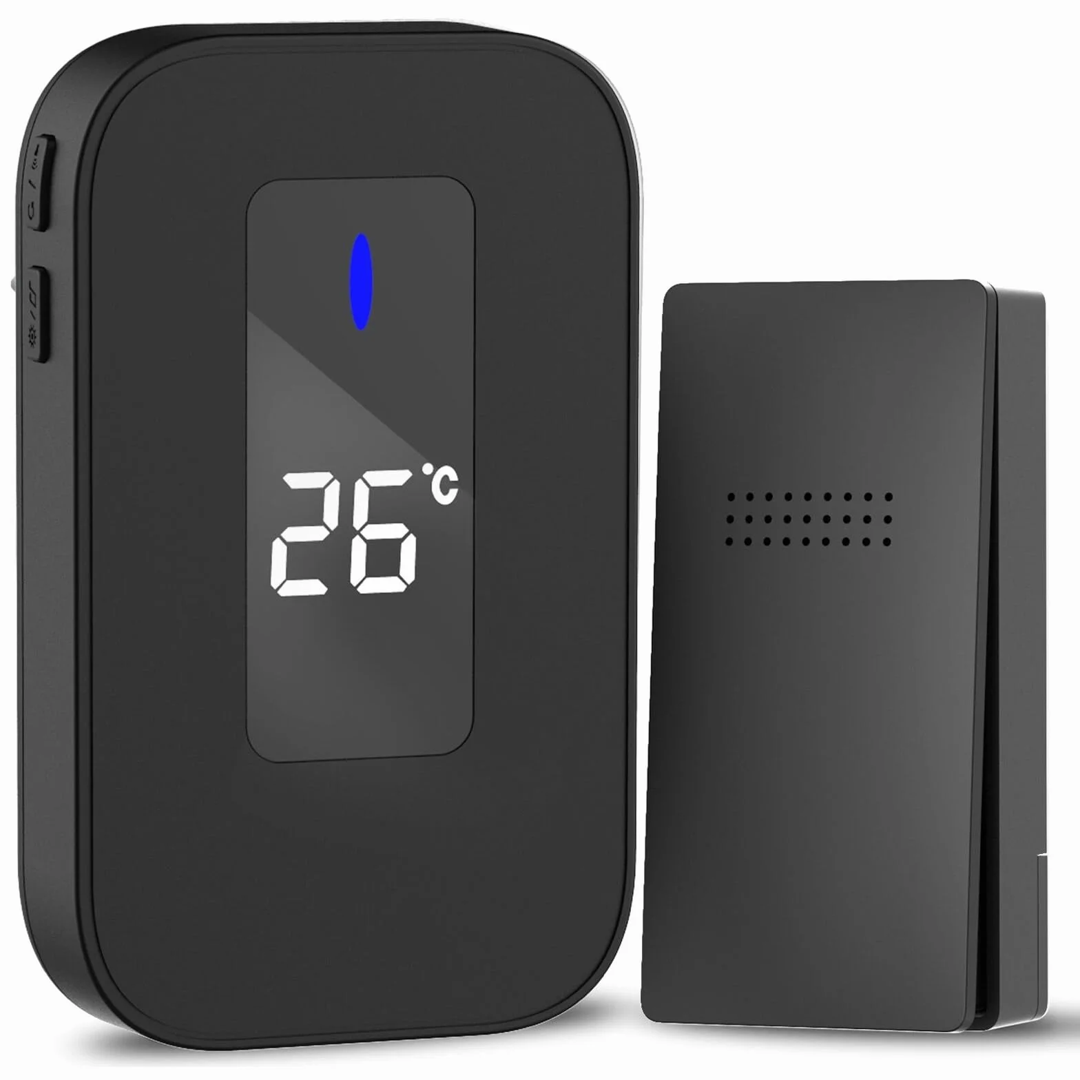 Timbre Inalámbrico, HommyFine Enchufable Timbre Inalámbrico Exterior, 38 Melodías Ajustables, 4 Niveles de Volumen, Doorbell Indicador LED, No Necesita Batería Timbre Inalámbrico (Negro 1+1)