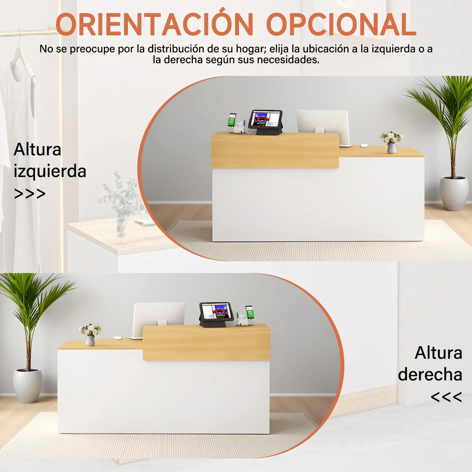 Mostrador de Recepción Moderno de MDF 100-240 cm con Cajón y Estantes Abiertos Mueble de Oficina