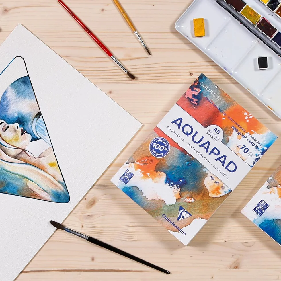 Clairefontaine Bloc spiralé micro-perforé Aquapad A5 14,8x21 cm 300g 25 Feuilles Papier Aquarelle Blanc Grain Moyen Fin
