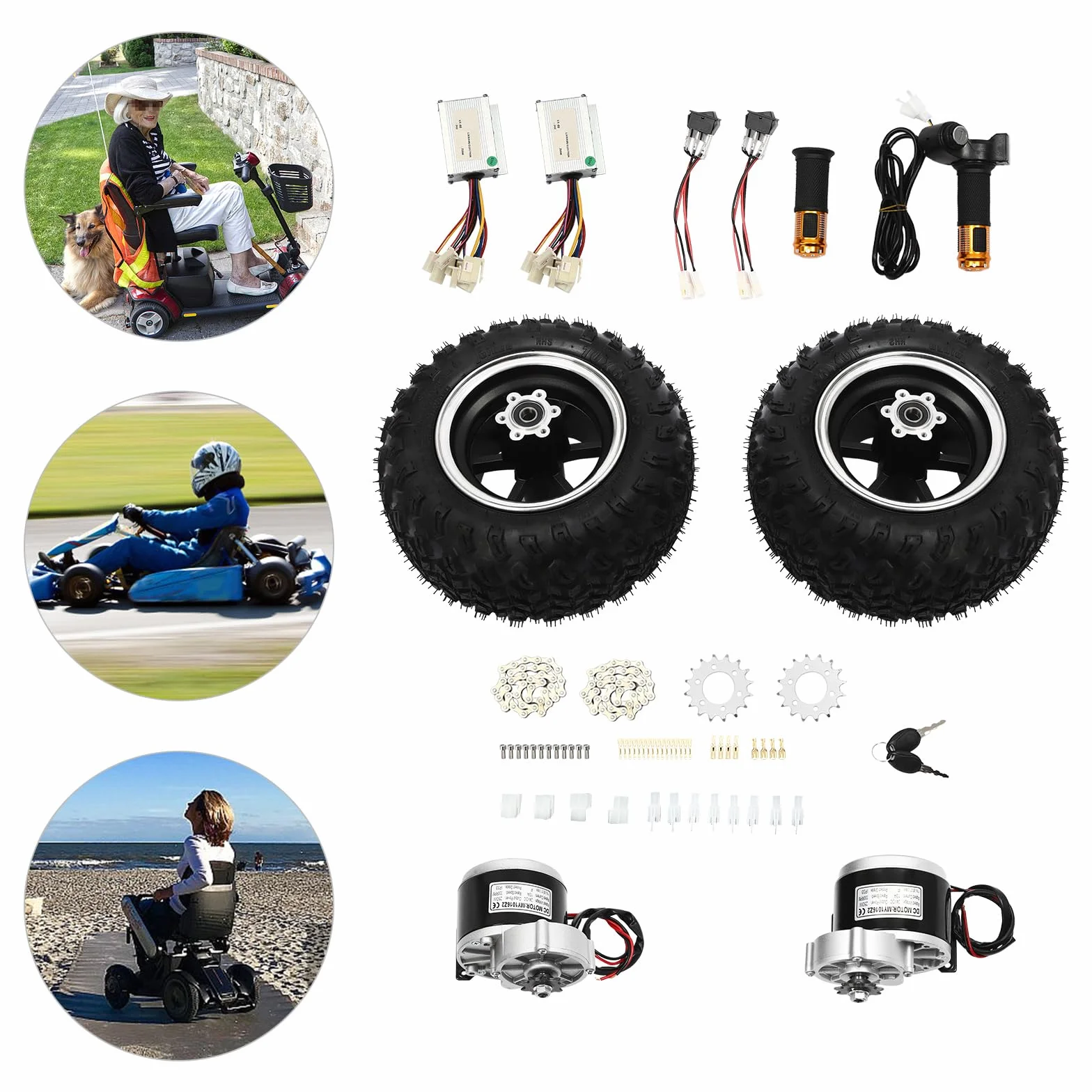 Kit de motor eléctrico 24V 250W Dual Drive Go Kart 6,21 km/h, conversión eléctrica Gokart 10 pulgadas 0,8 N.M, juego de ruedas dobles