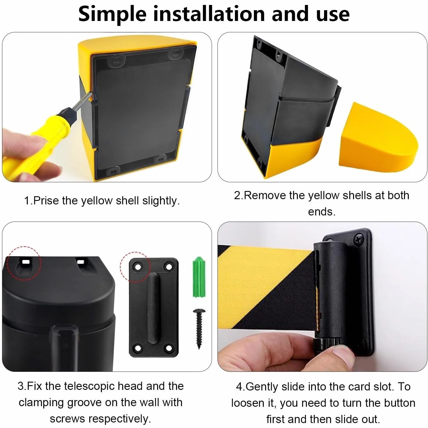 Barrera De Seguridad Retráctil De Pared De 5 M De Longitud con Soporte Y Kit De Montaje. Disponible En Negro, Rojo Y Amarillo. Ideal para Aeropuertos, Eventos, Escuelas Y Espacios