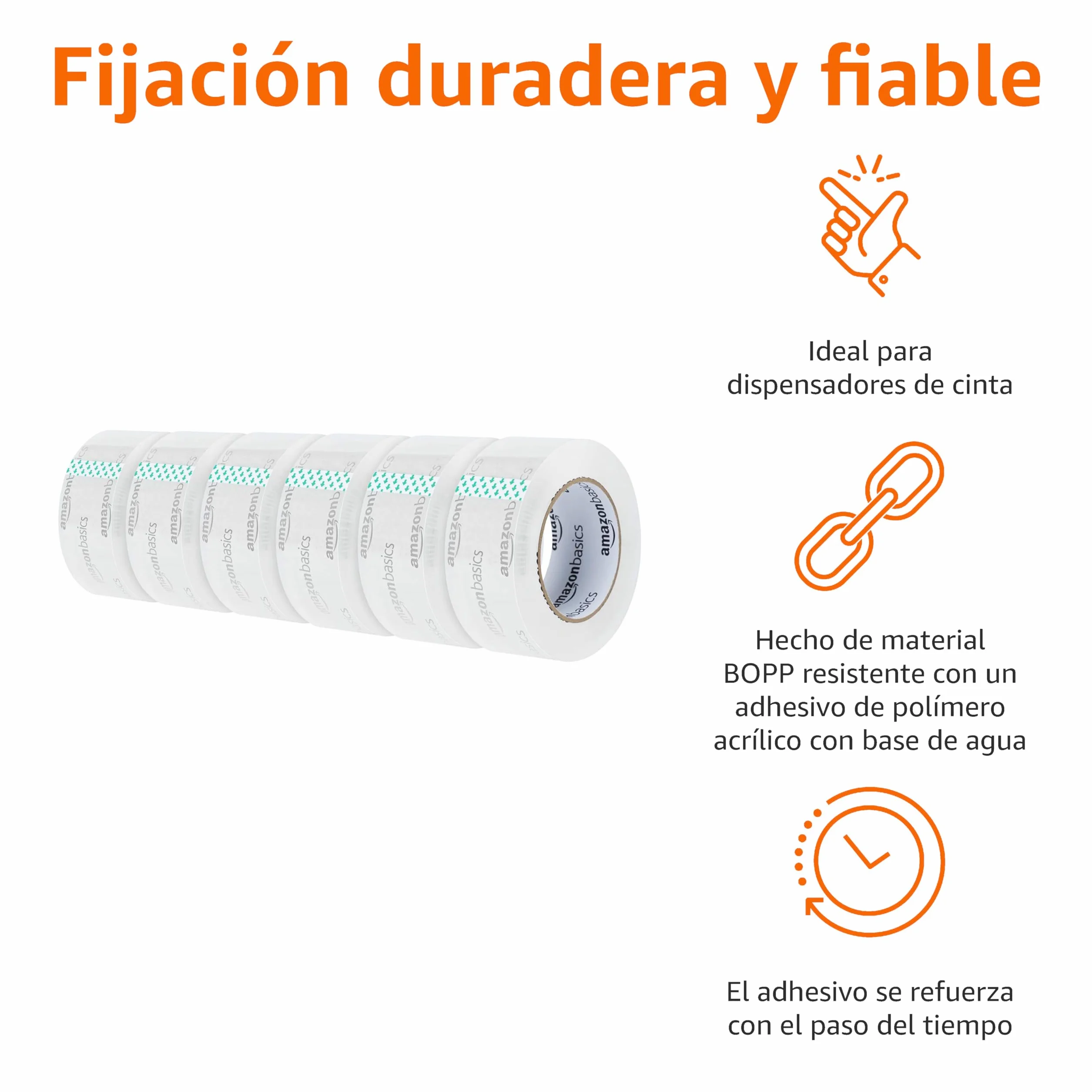 Amazon Basics Cinta de embalaje 6 unidades, 4,7 cm x 99,6 m, transparente