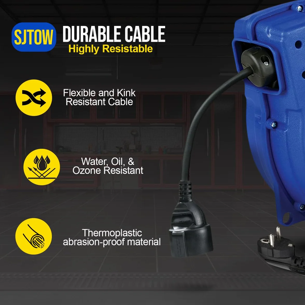 Goodyear Carrete de cable eléctrico automático Carrete de cable Carrete de cable de alto rendimiento 3G1,5mm² x 15 m con soporte giratorio Enrollado 1000W Desenrollado 2000W